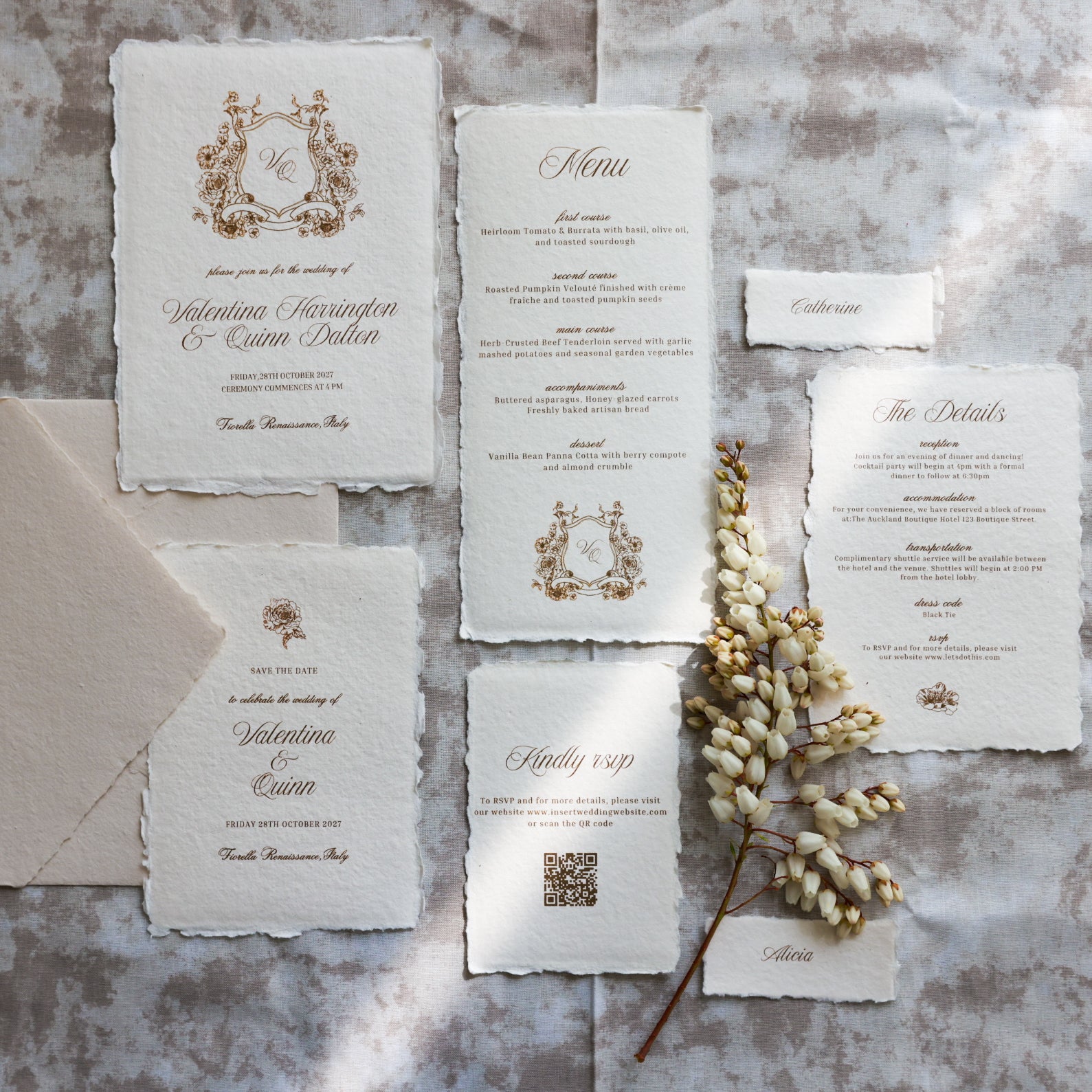 'Valentina' Handmade Paper Wedding Stationery Invitation