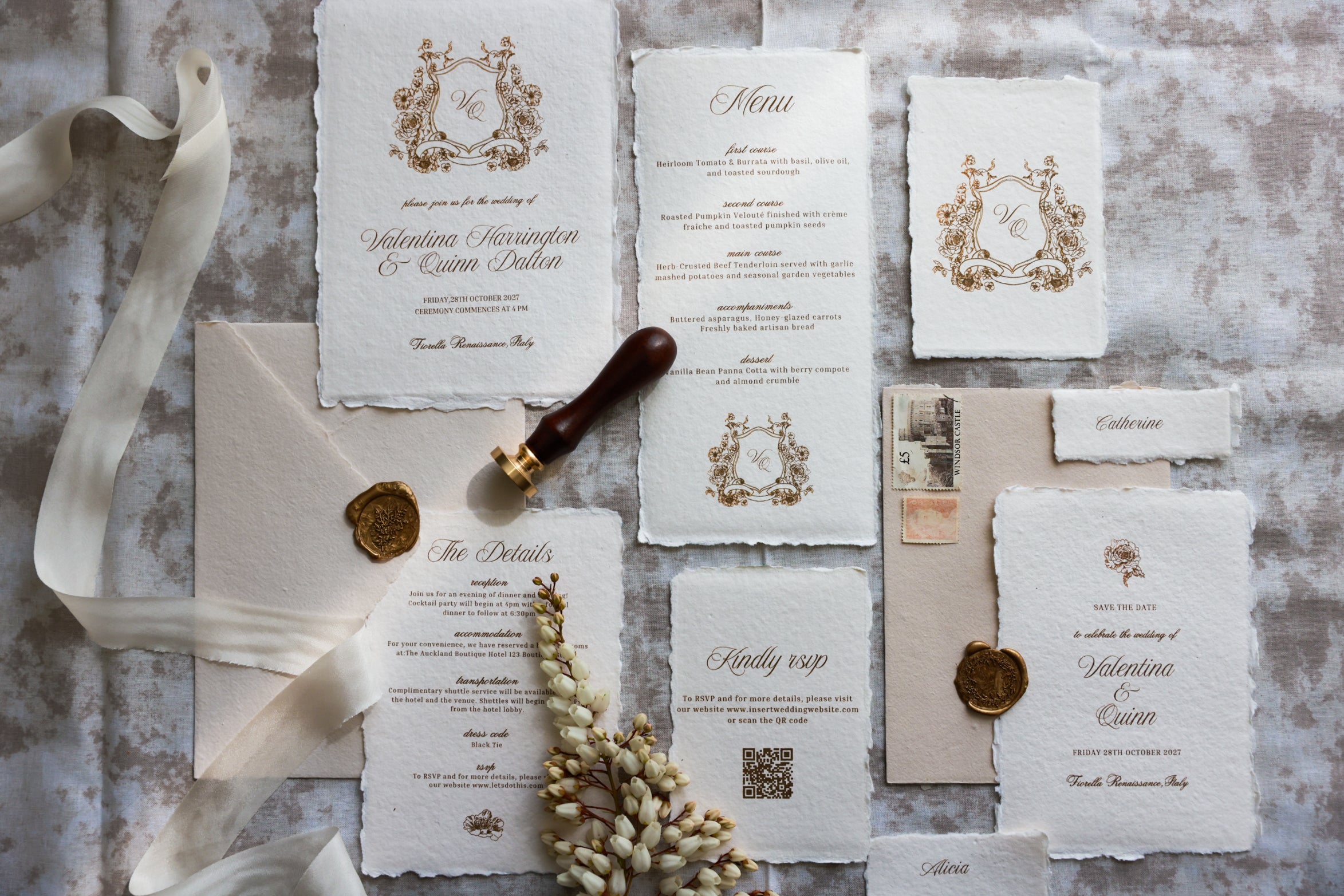 'Valentina' Handmade Paper Wedding Stationery Invitation