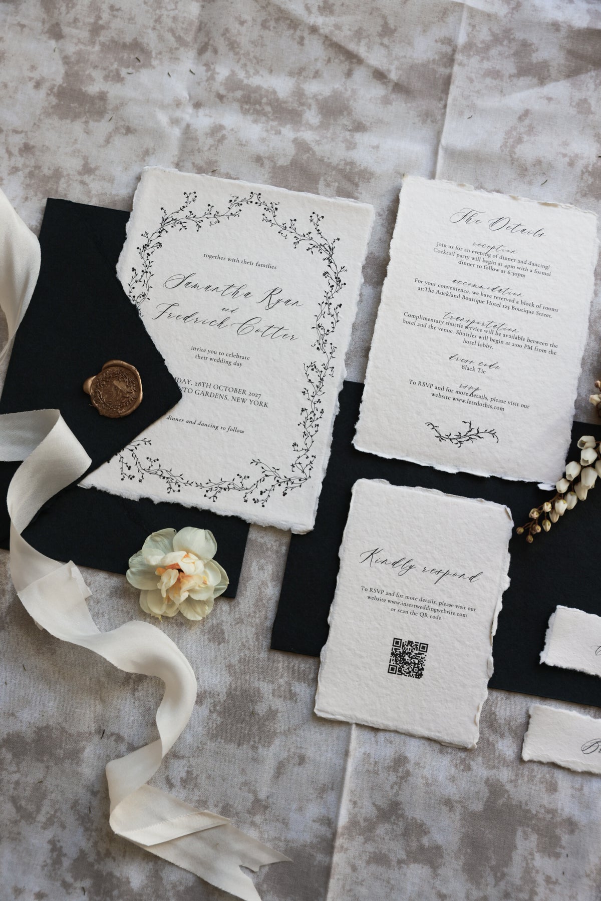 'Samantha' Handmade Paper Wedding Stationery Invitation
