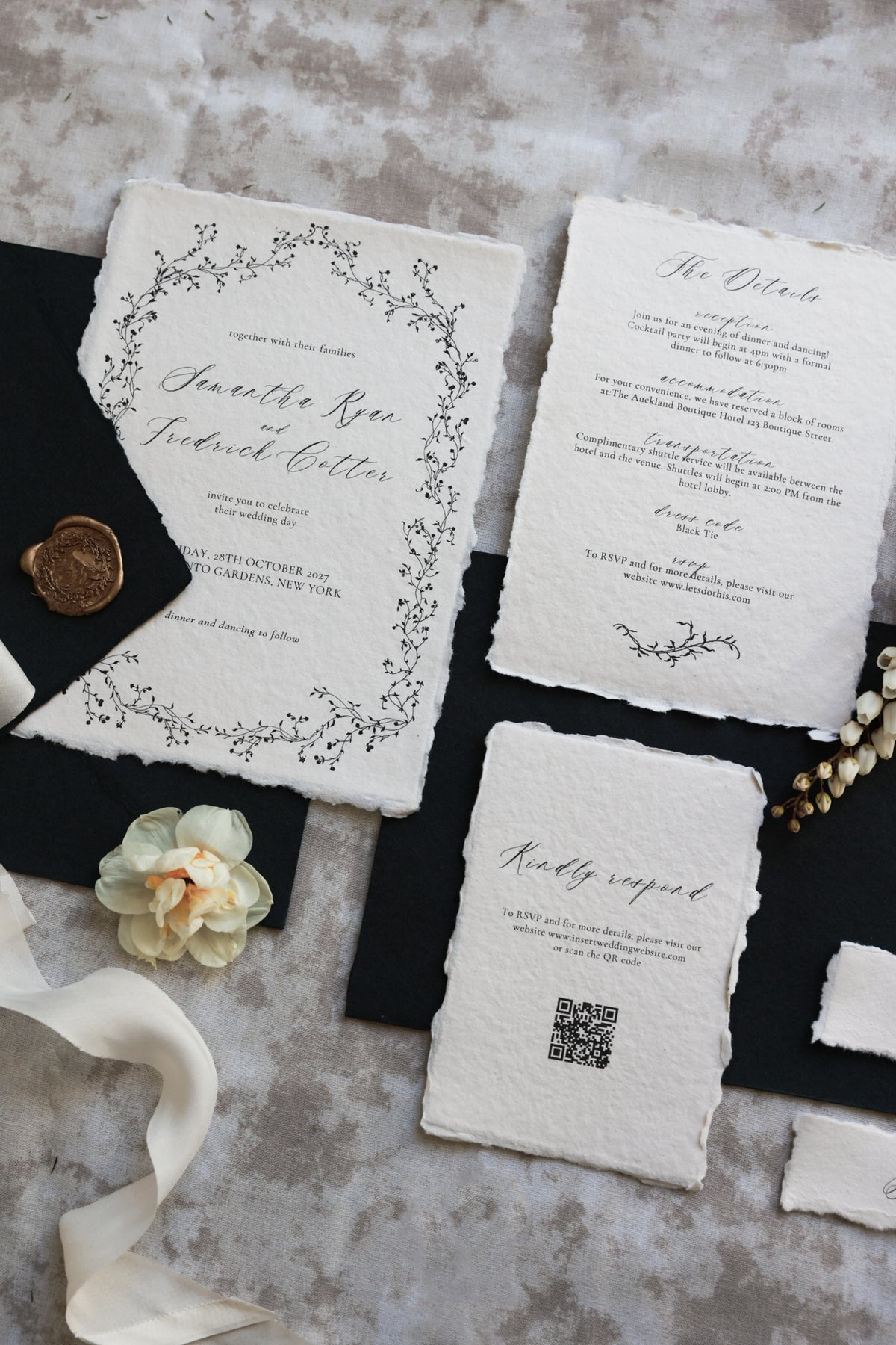'Samantha' Handmade Paper Wedding Stationery Invitation