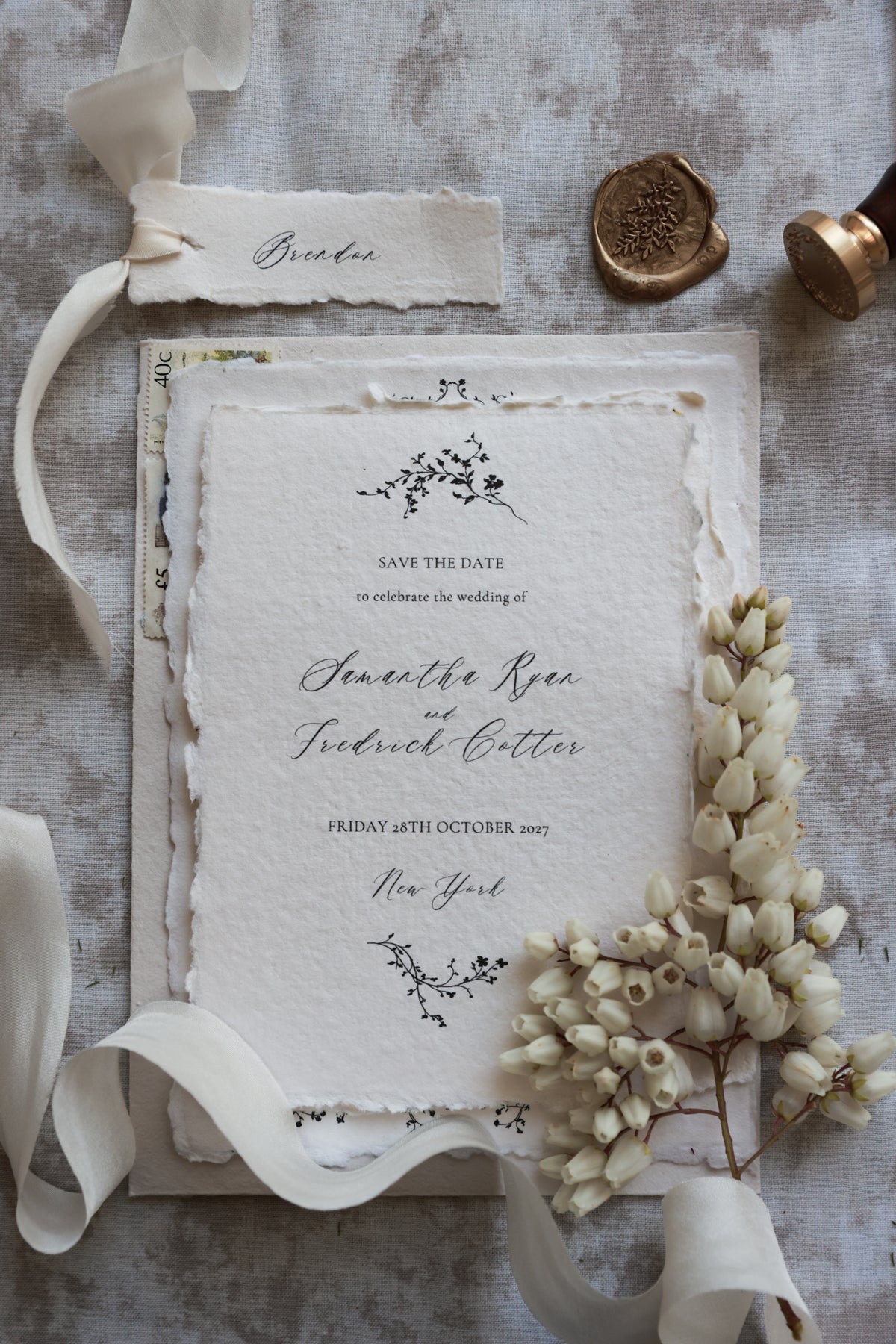 'Samantha' Handmade Paper Wedding Stationery Invitation