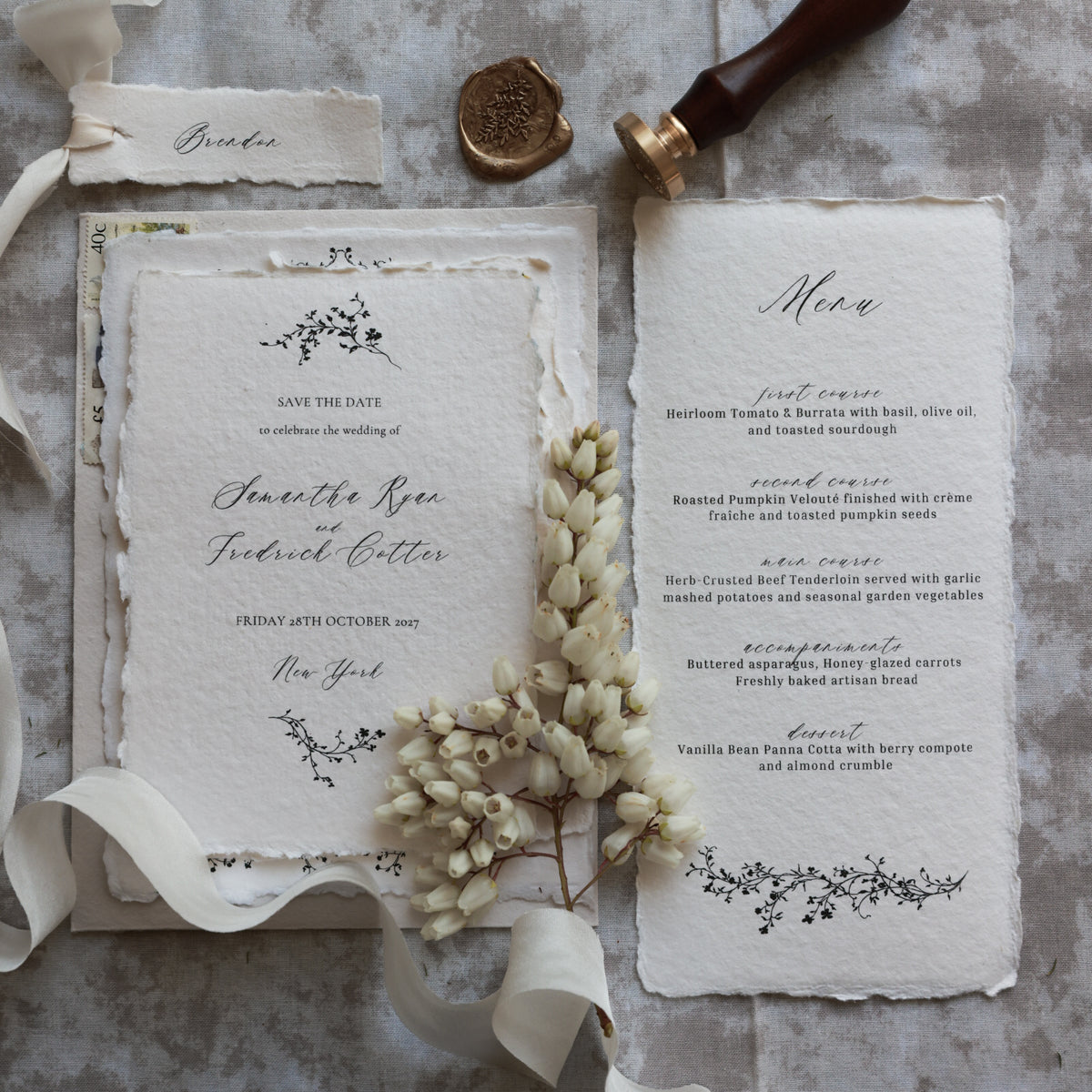 'Samantha' Handmade Paper Wedding Stationery Invitation