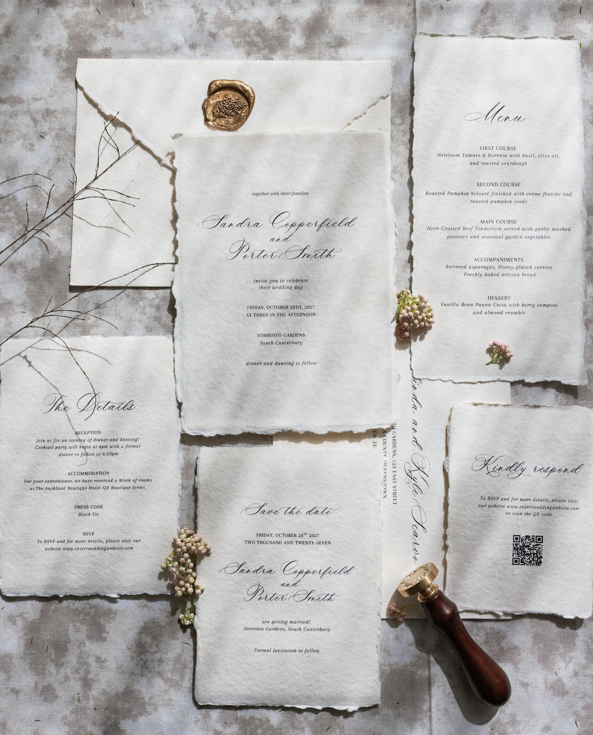'Sandra' Handmade Paper Wedding Invitation