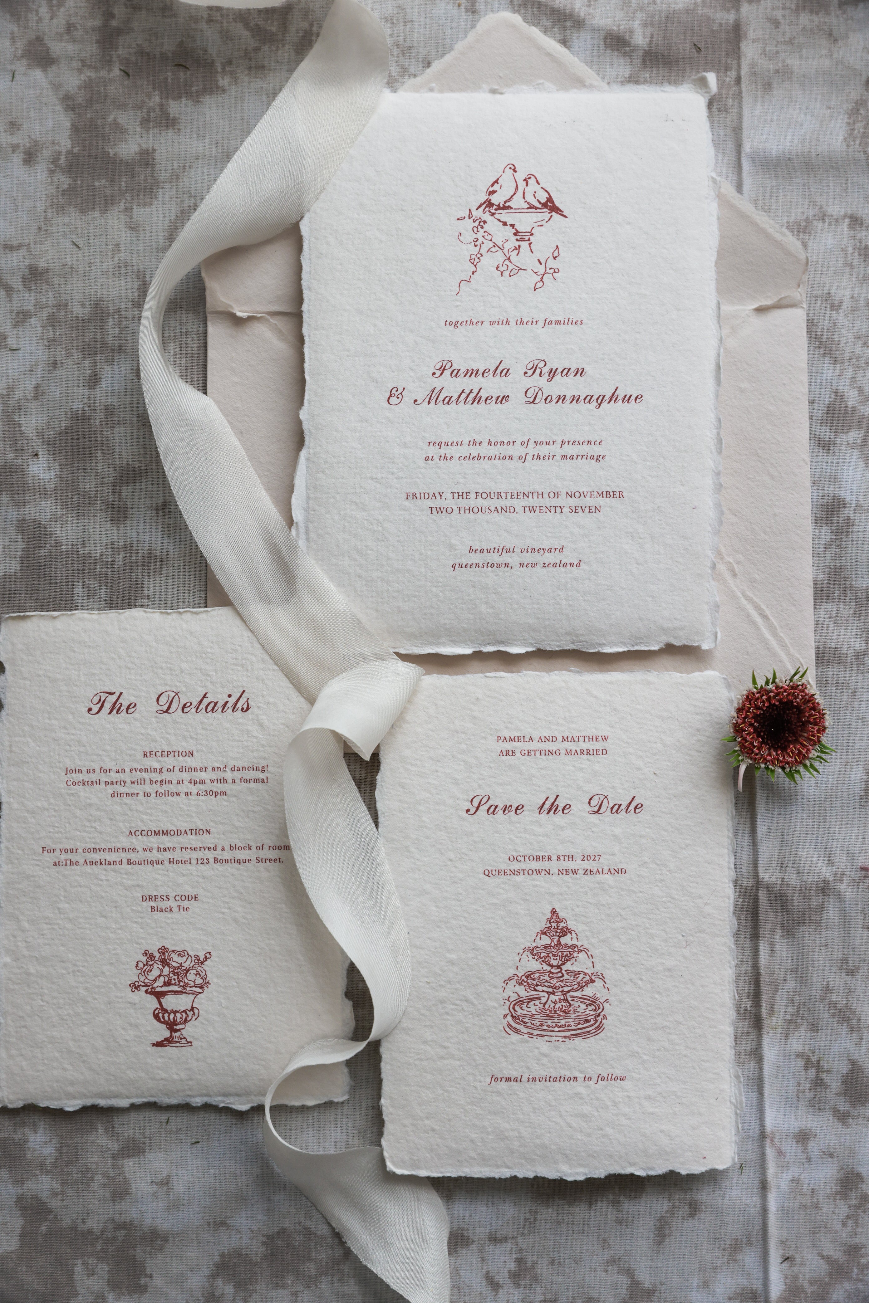 'Pamela' Handmade Paper Wedding Invitation