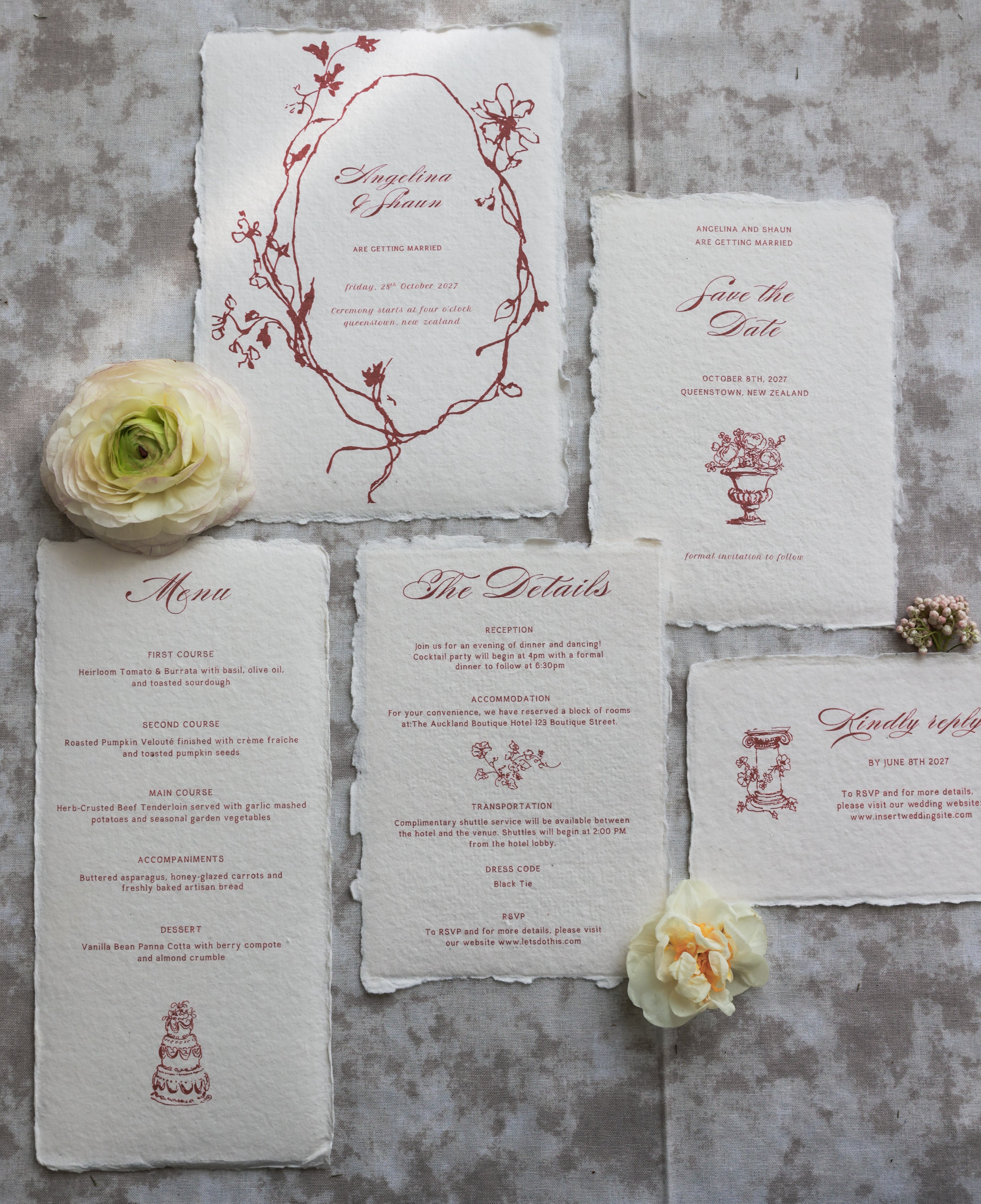 'Angelina' Handmade Paper Wedding Invitation