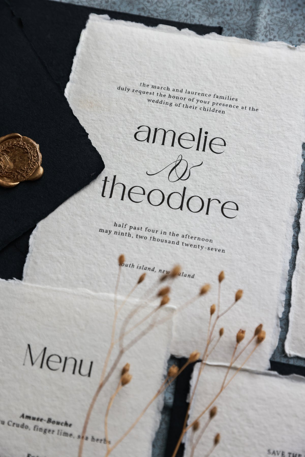 'Amelie' Handmade Paper Wedding Stationery Invitation
