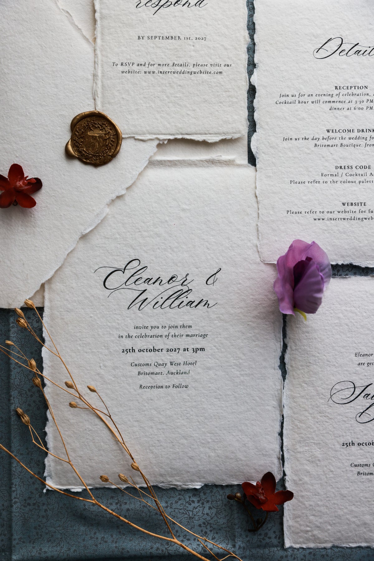 'Eleanor' Handmade Paper Wedding Stationery Invitation