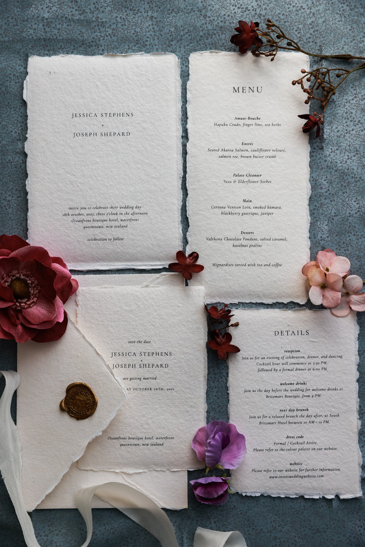 'Jessica' Handmade Paper Wedding Stationery Invitation