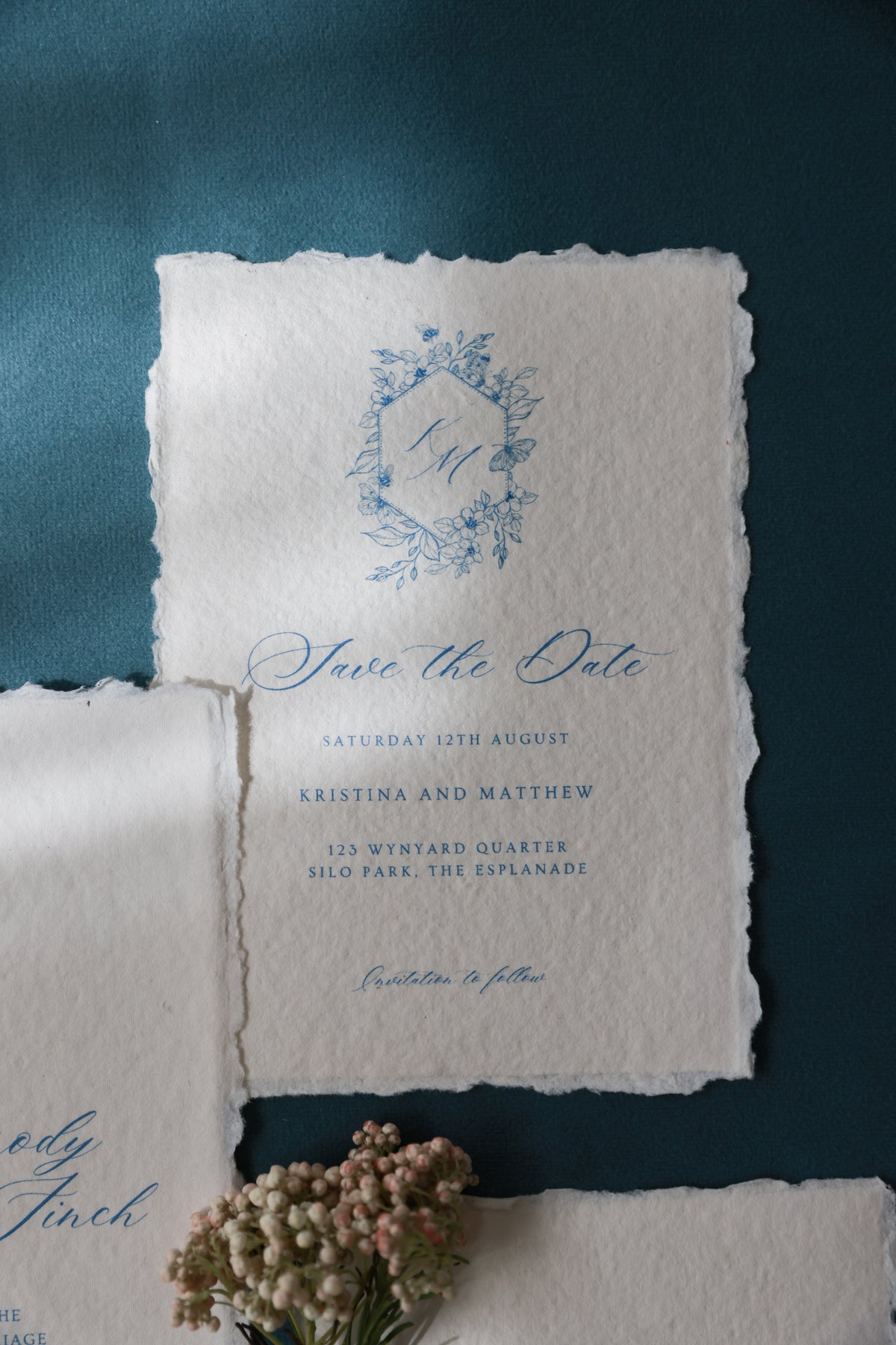 'Kristina' Blue Calligraphy Style Wedding Invitation