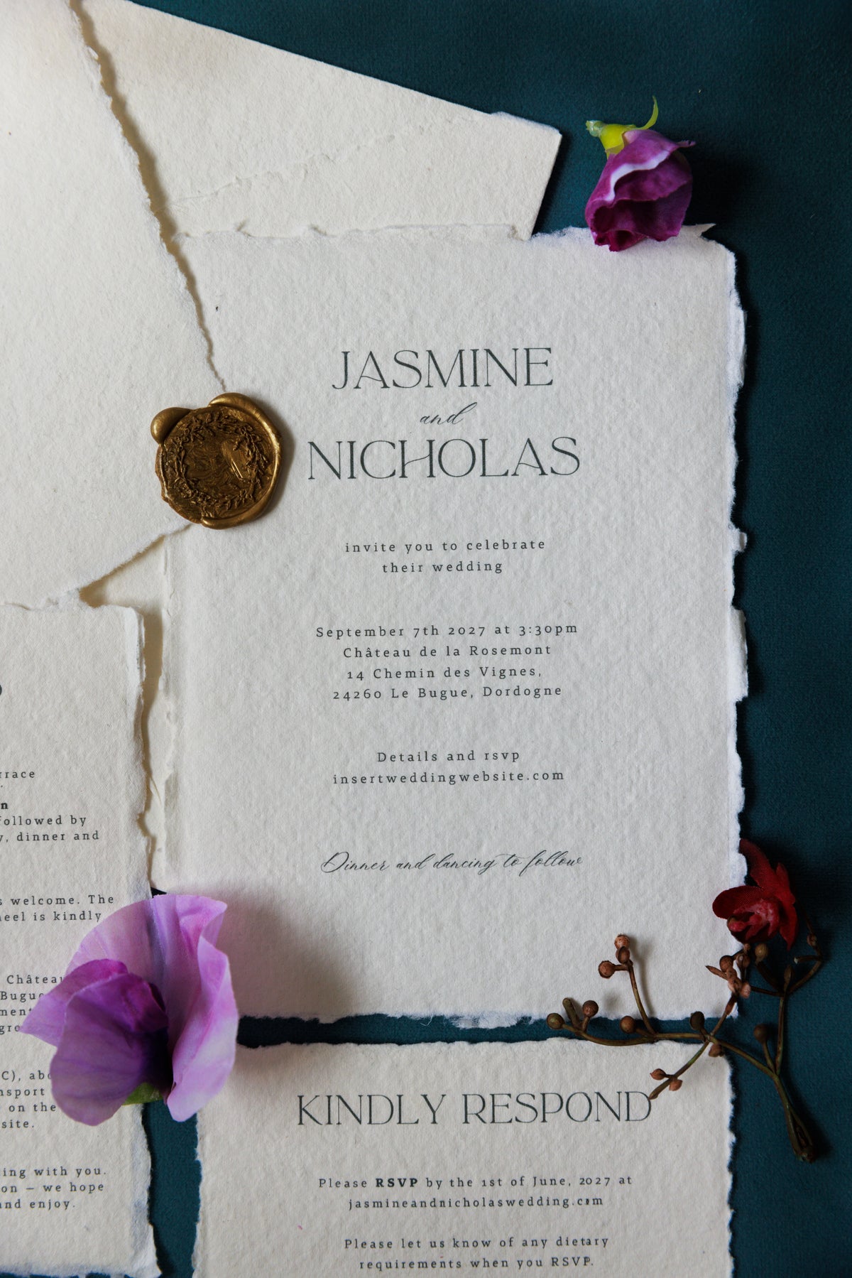 'Jasmine' Handmade Paper Wedding Stationery Invitation Suite