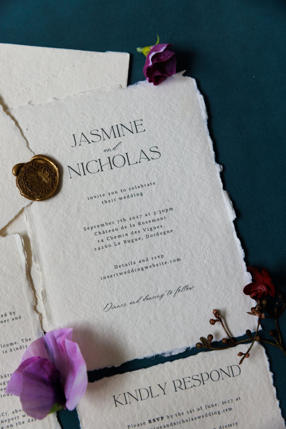 'Jasmine' Handmade Paper Wedding Stationery Invitation Suite