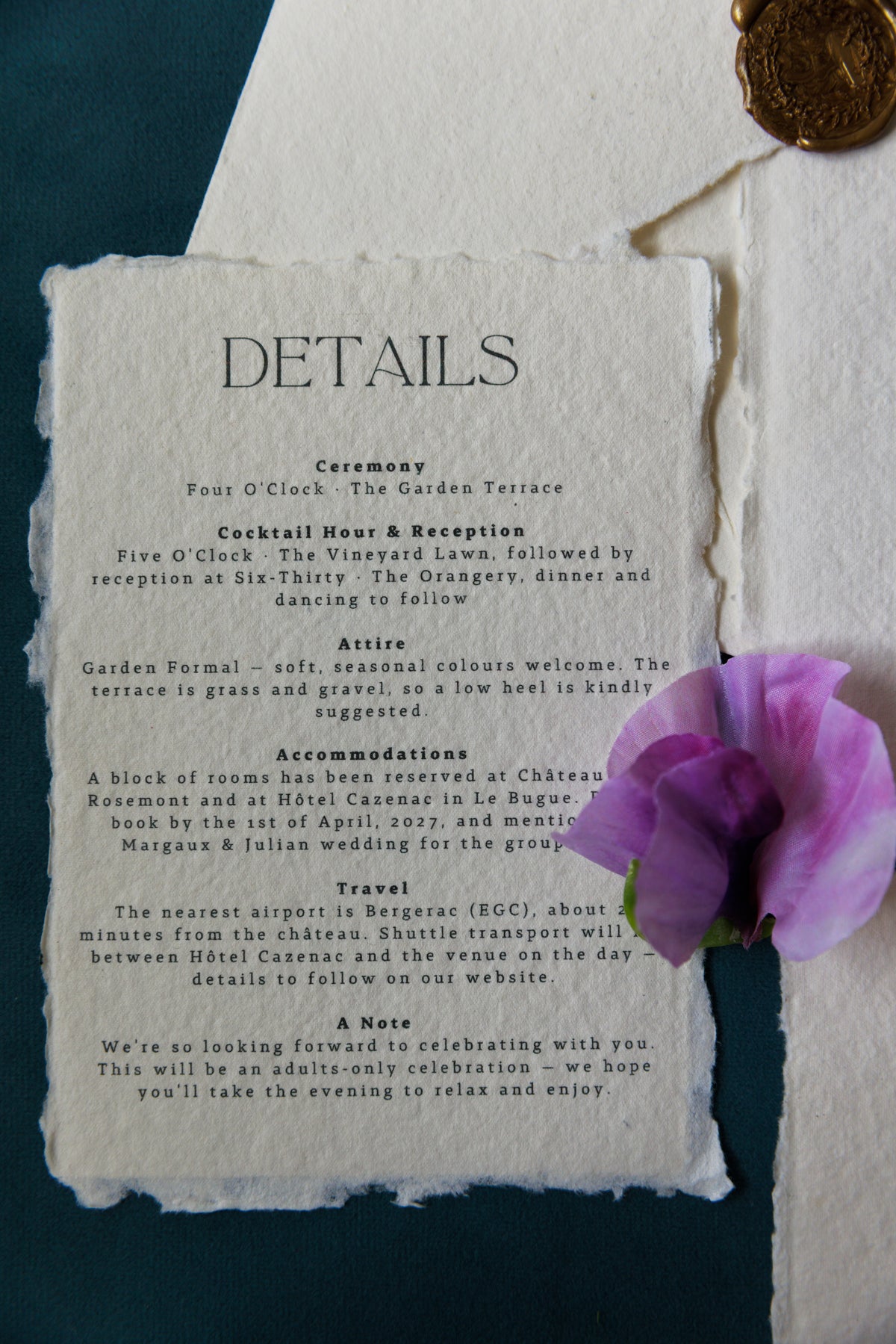 'Jasmine' Handmade Paper Wedding Stationery Invitation Suite