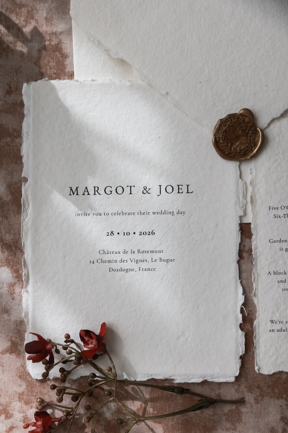 'Margot' Handmade Paper Wedding Stationery Invitation