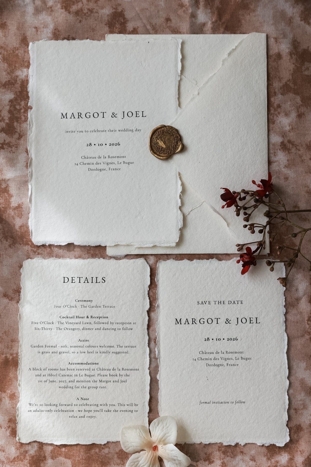 'Margot' Handmade Paper Wedding Stationery Invitation