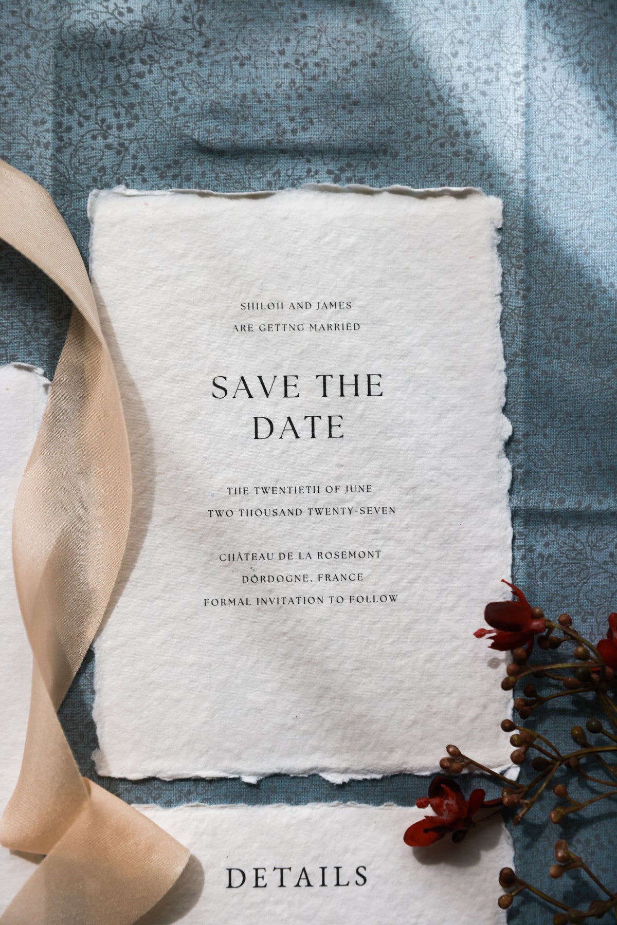 'Shiloh' Handmade Paper Wedding Stationery Invitation