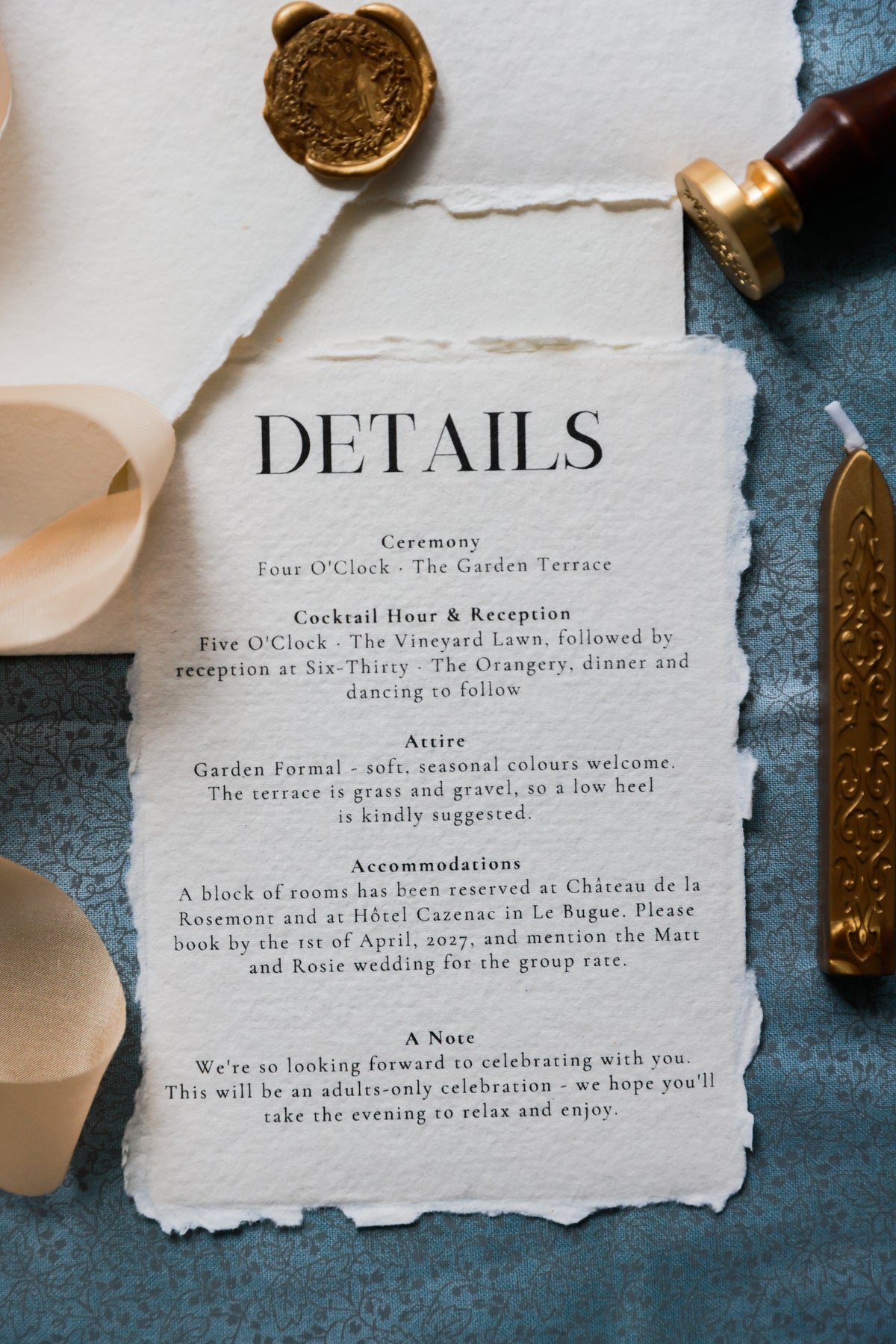 'Rosie' Handmade Paper Wedding Stationery Invitation