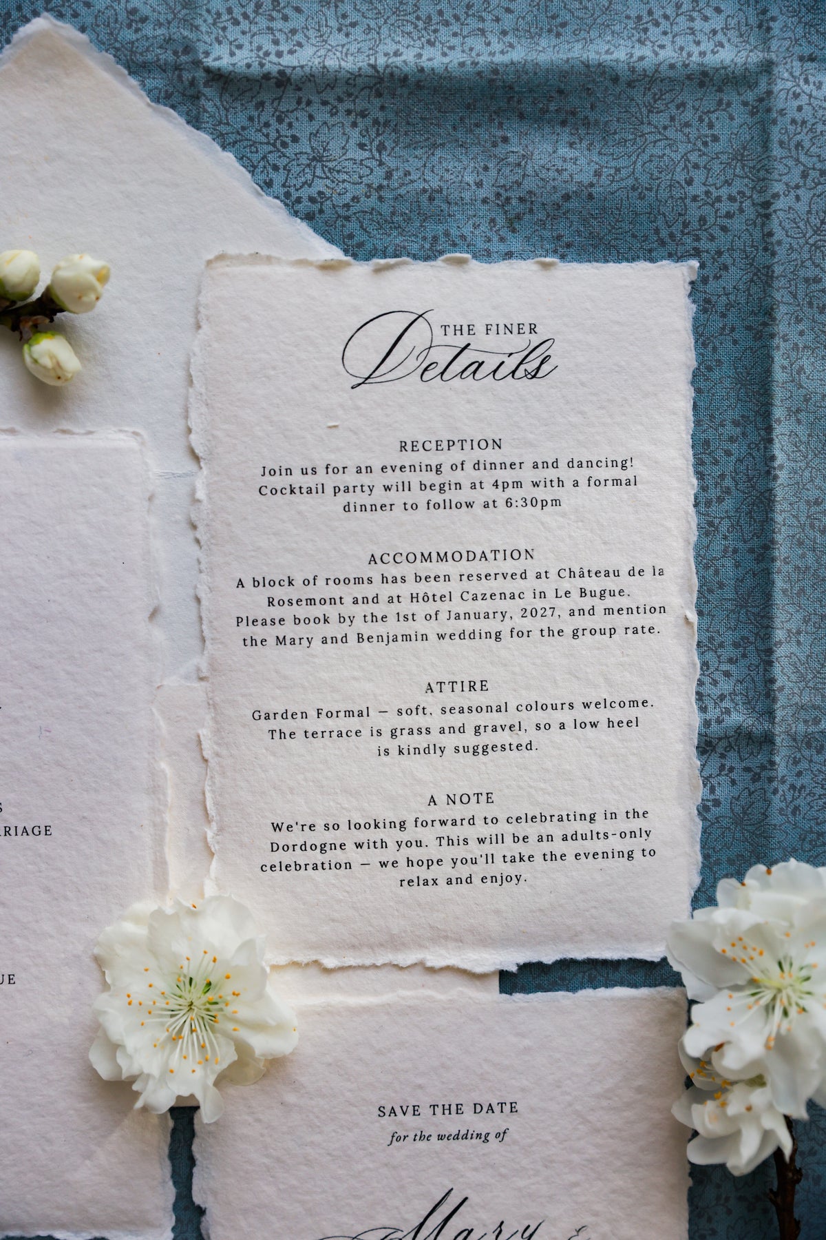 'Mary' Handmade Paper Wedding Stationery Invitation