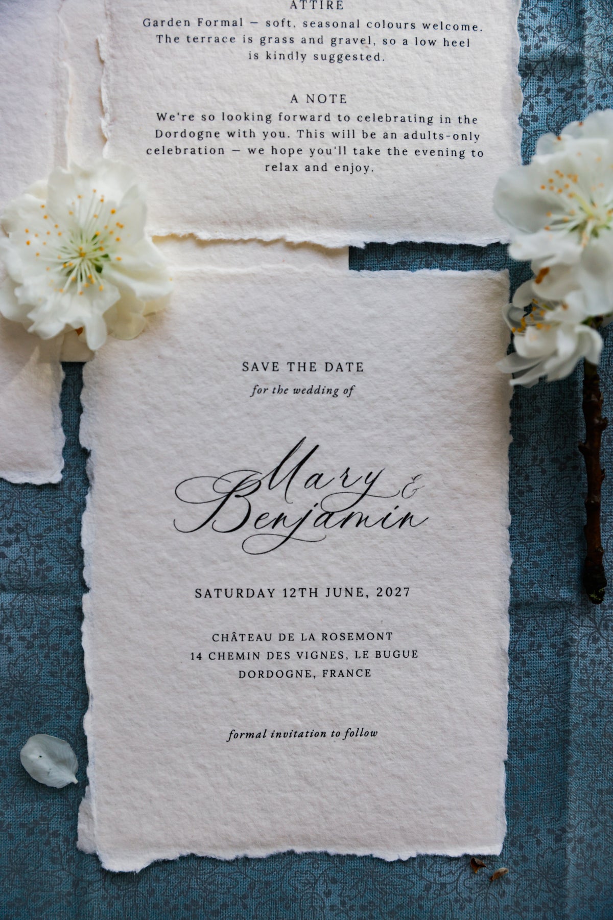 'Mary' Handmade Paper Wedding Stationery Invitation