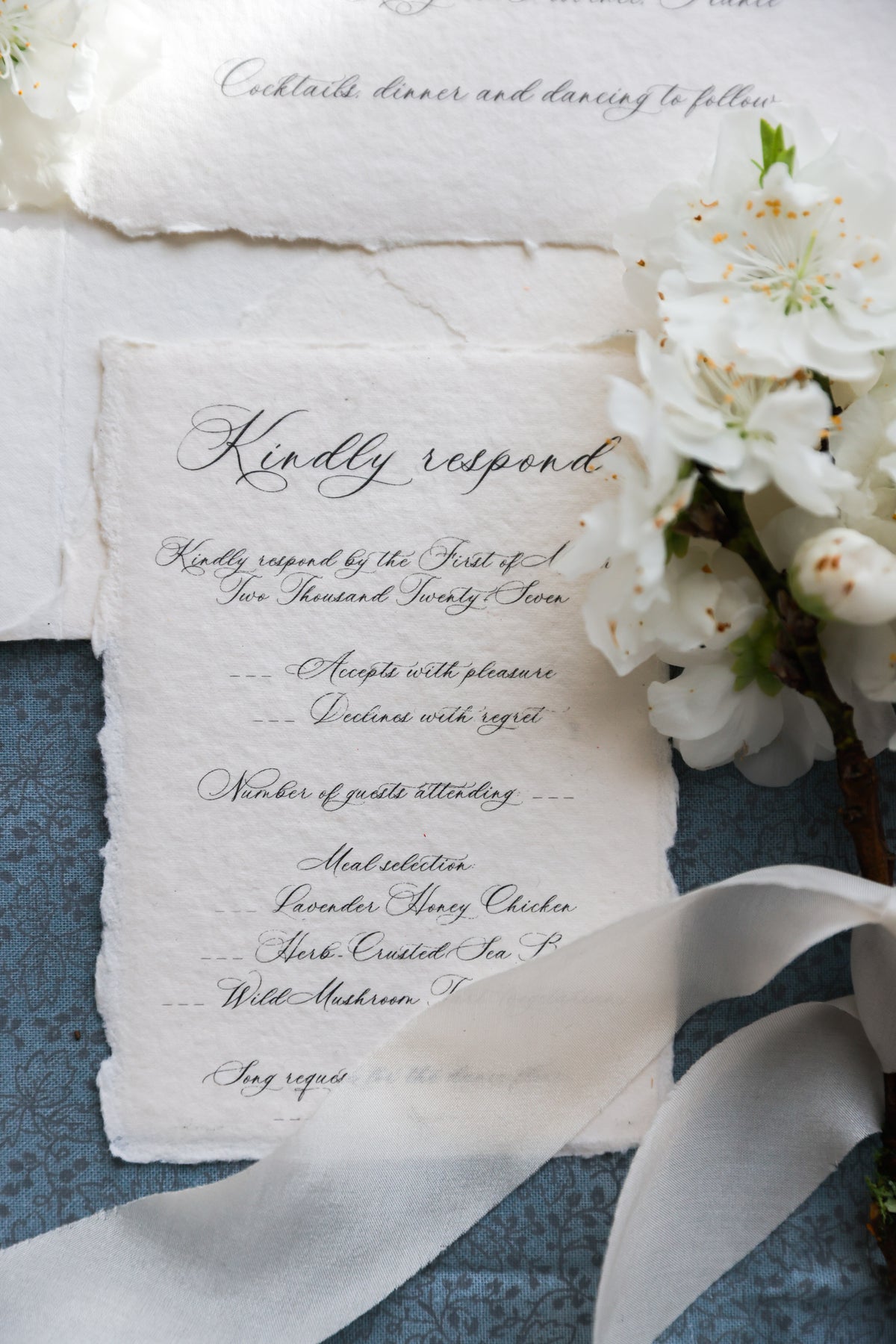'Camille' Romantic Calligraphy Handmade Paper Wedding Invitation