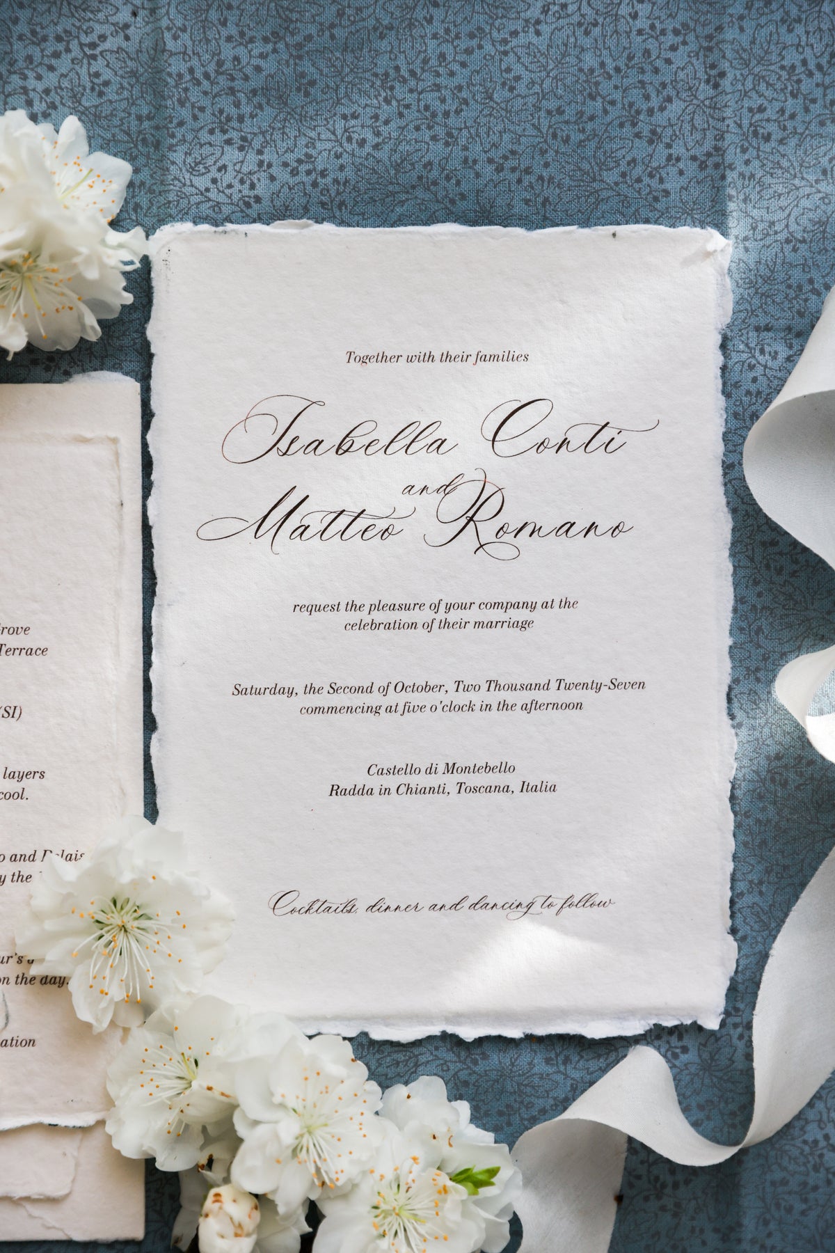 'Isabella' Romantic Calligraphy Handmade Paper Wedding Invitation