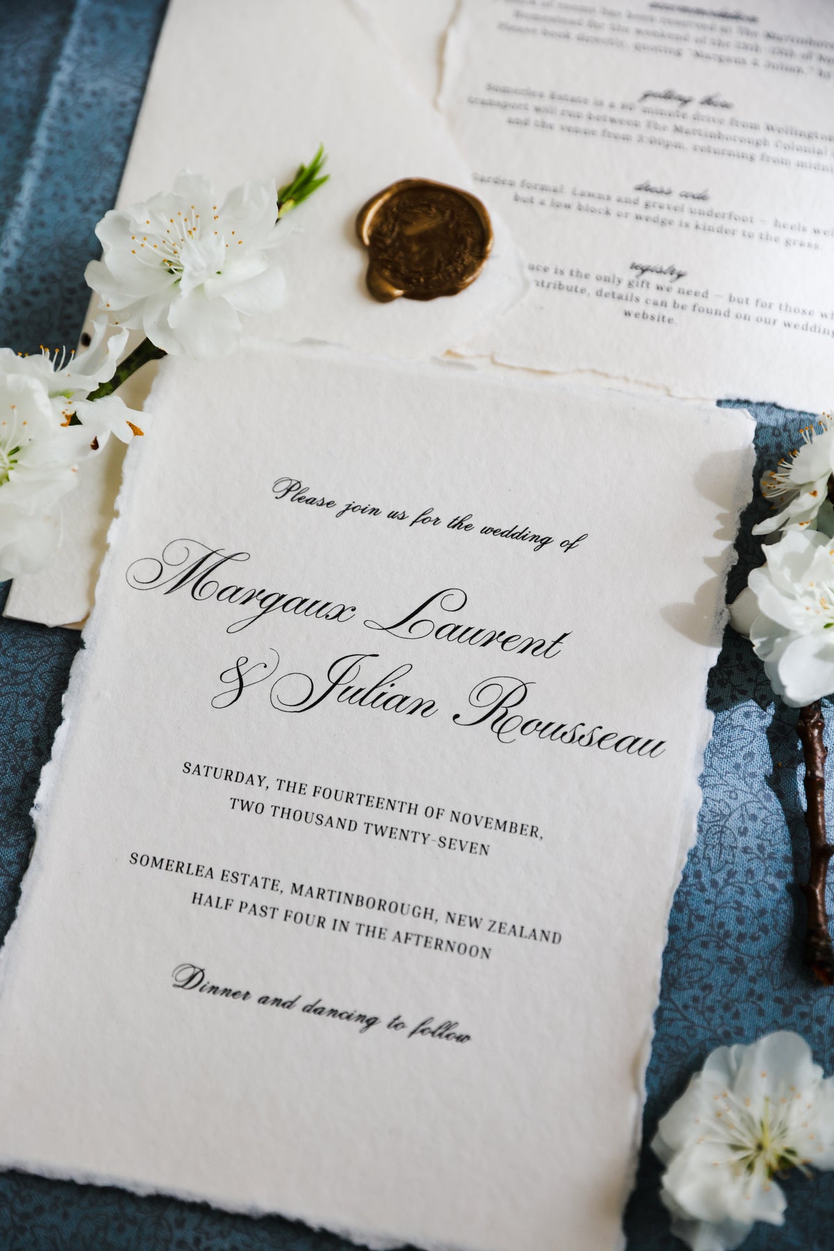 'Margaux' Romantic Old-world Handmade Paper Wedding Invitation