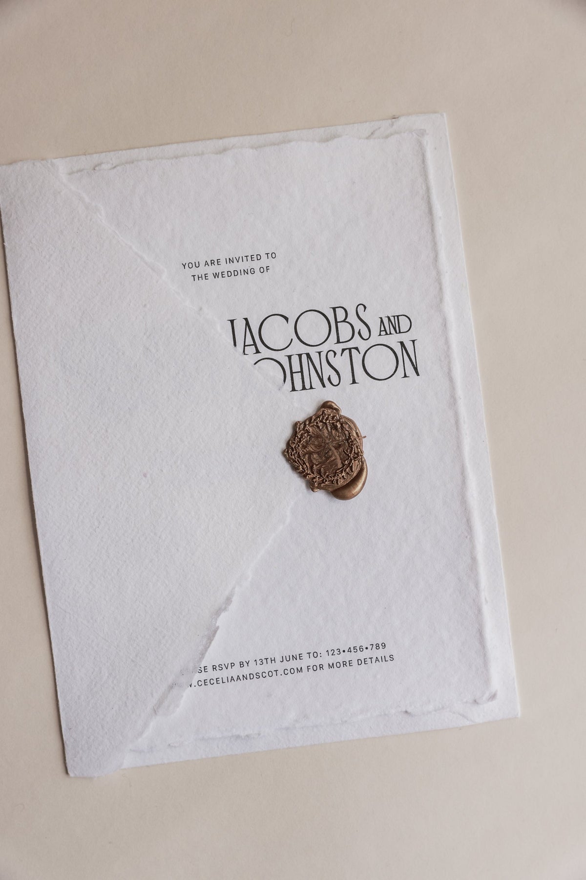 Cecelia wedding stationery suite details card on handmade cotton rag paper