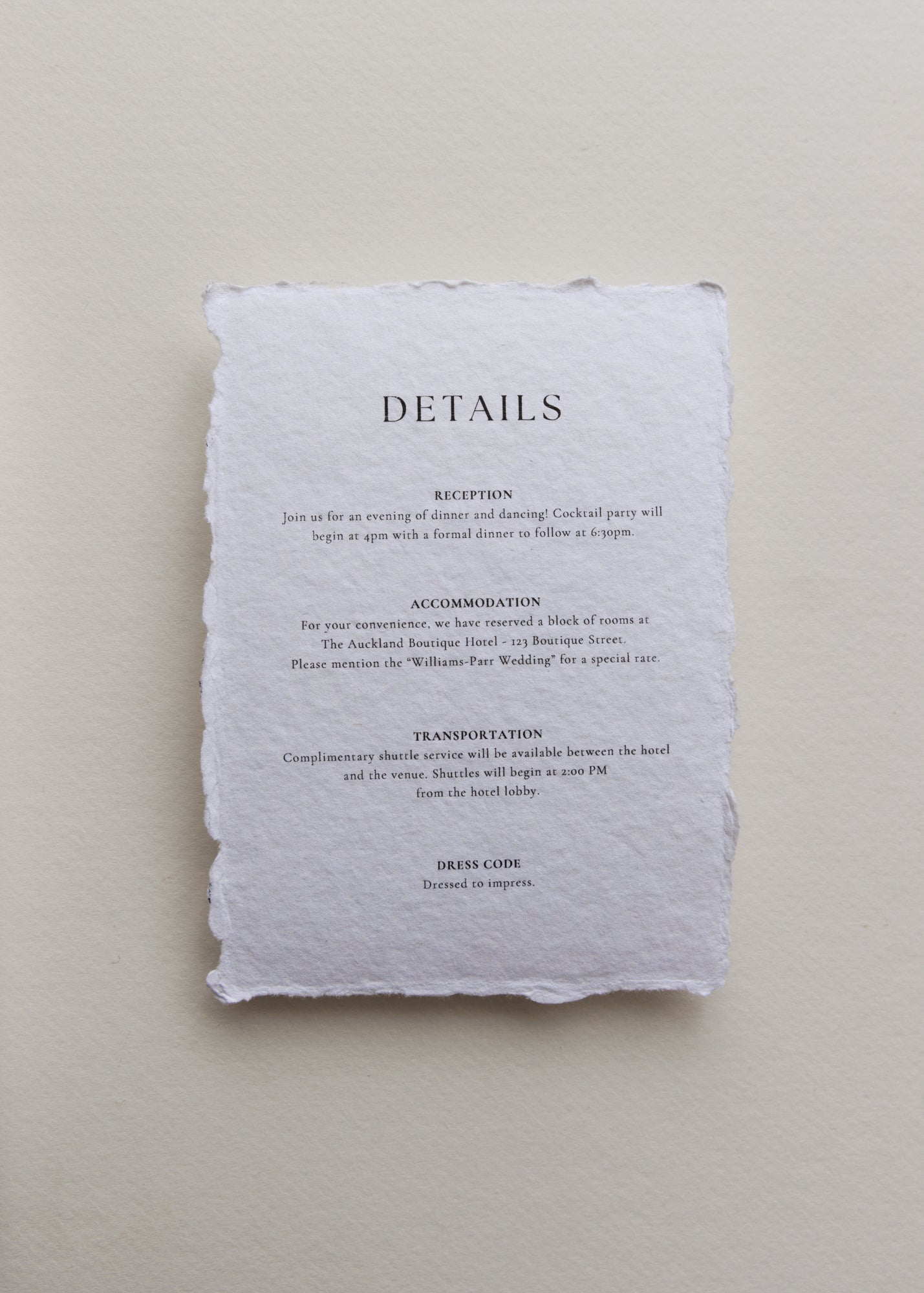 'Emma' Handmade Paper Wedding Stationery Invitation