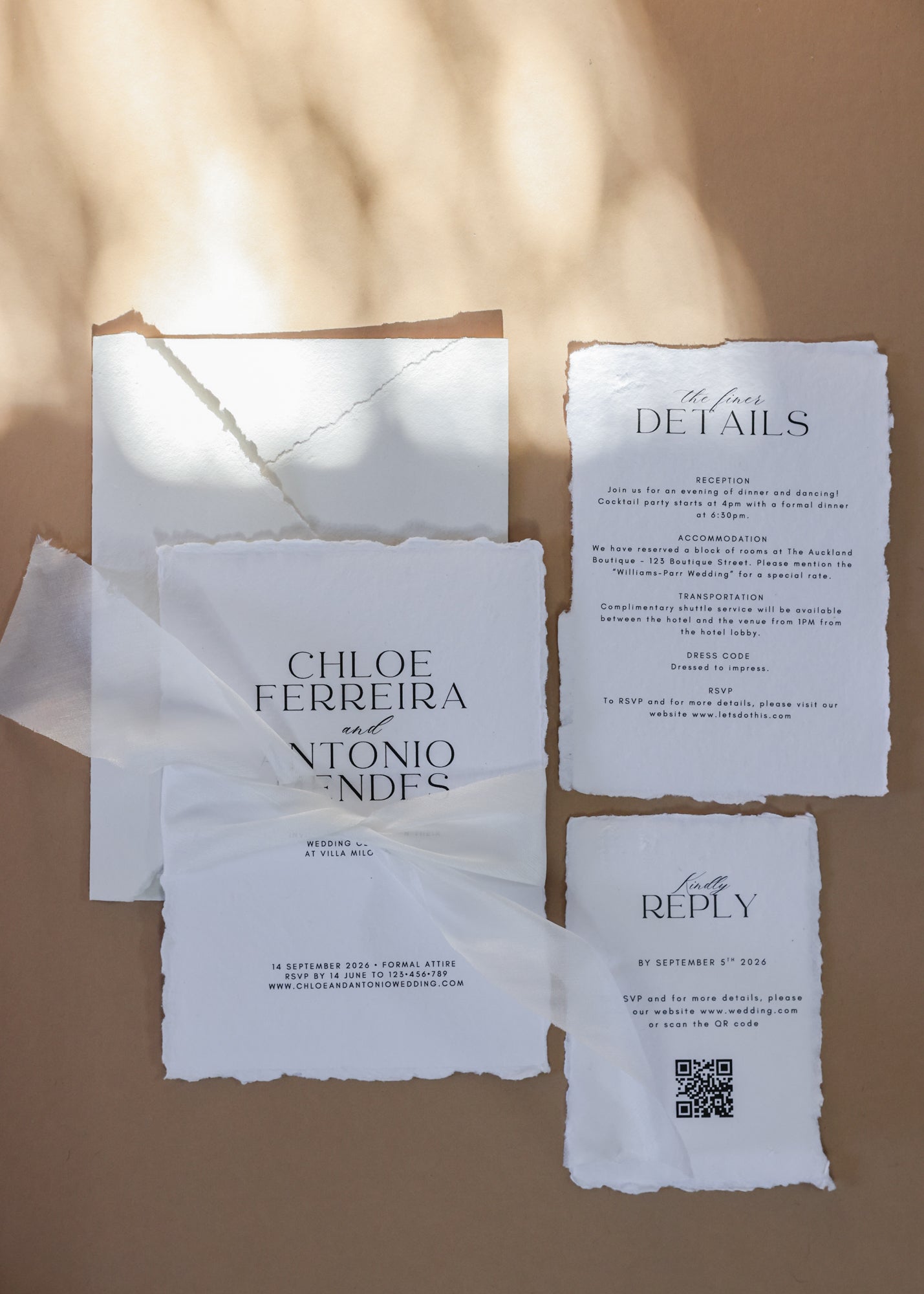 'Chloe' Handmade Paper Wedding Stationery Invitation