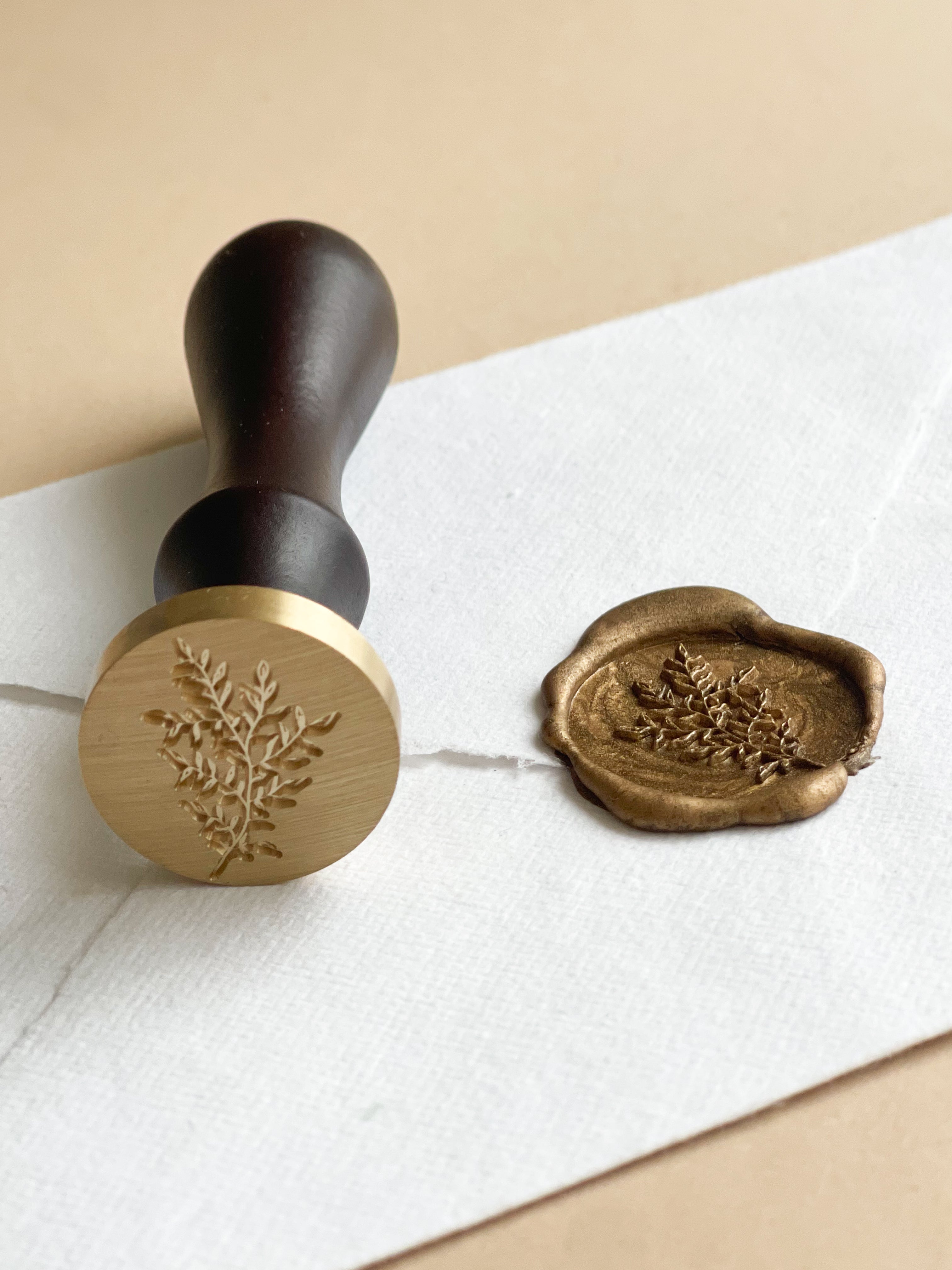Botanical wax seal stamp with wooden handle