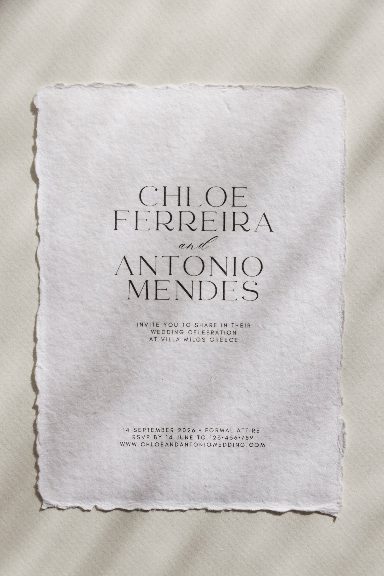 'Chloe' Handmade Paper Wedding Stationery Invitation