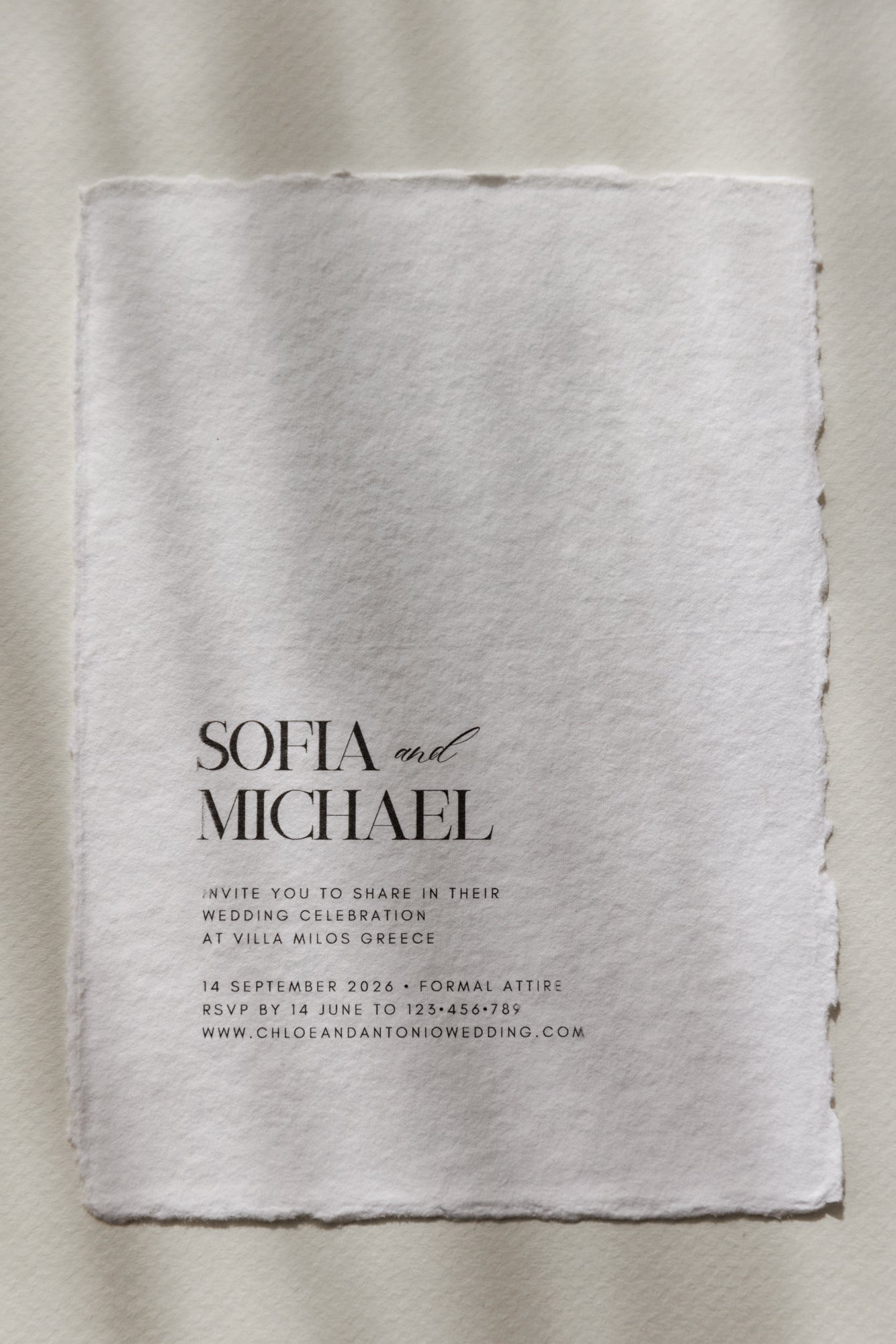 'Sofia' Handmade Paper Wedding Stationery Invitation
