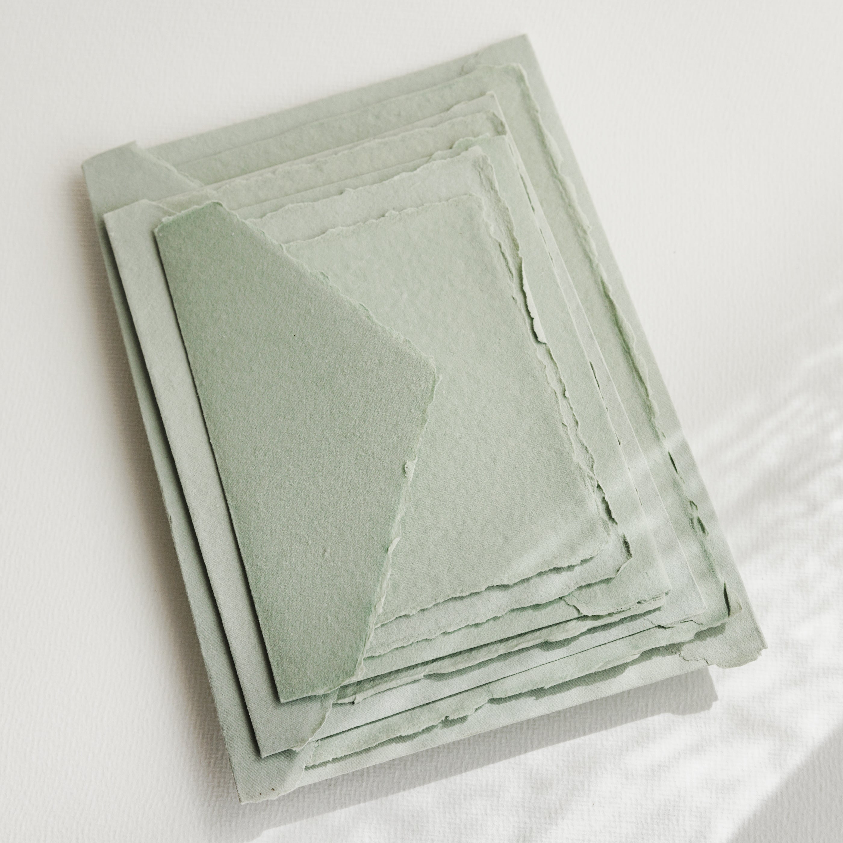 Sage green handmade paper and matching envelopes