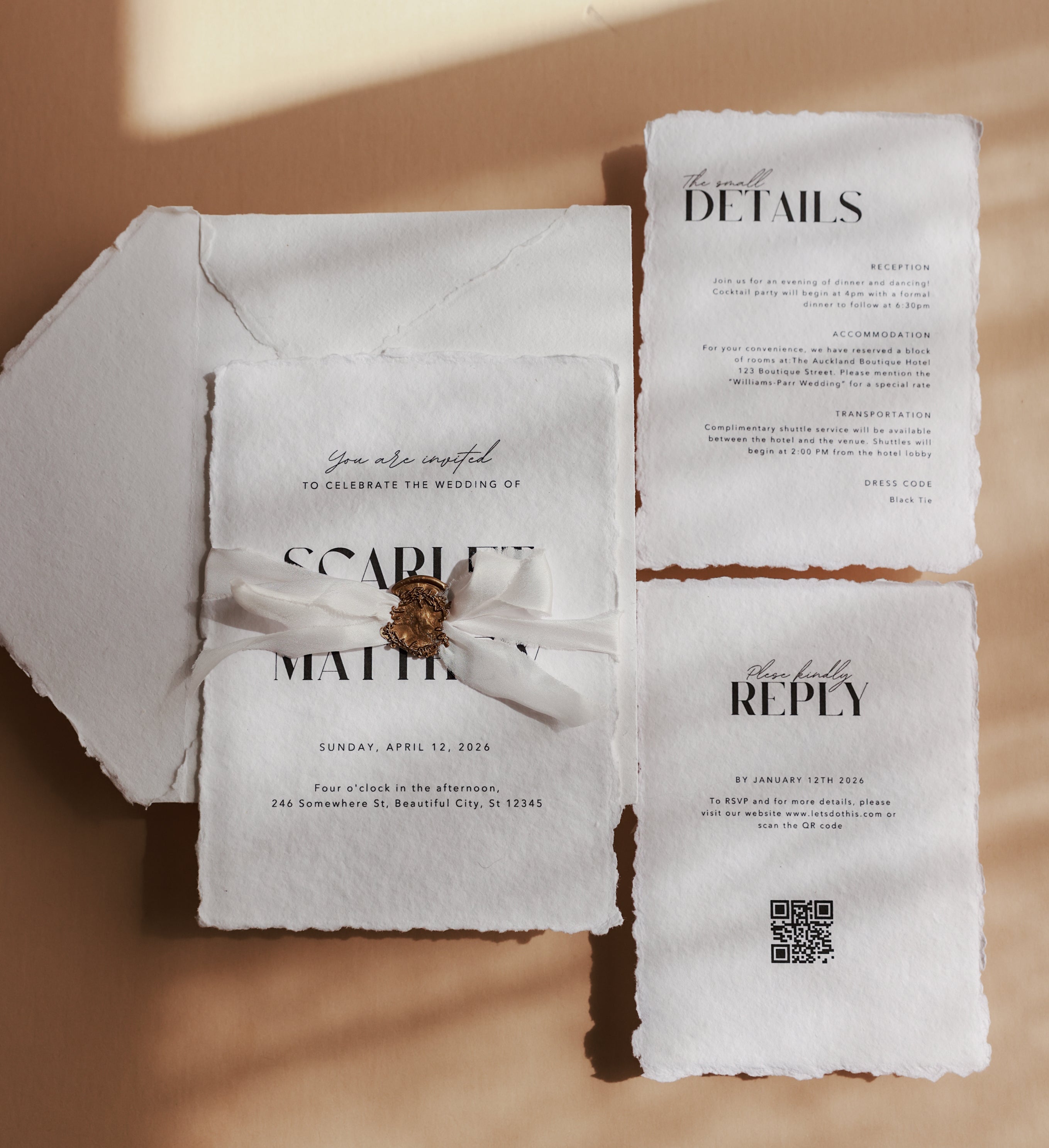 'Scarlet' handmade wedding stationery invitation suite