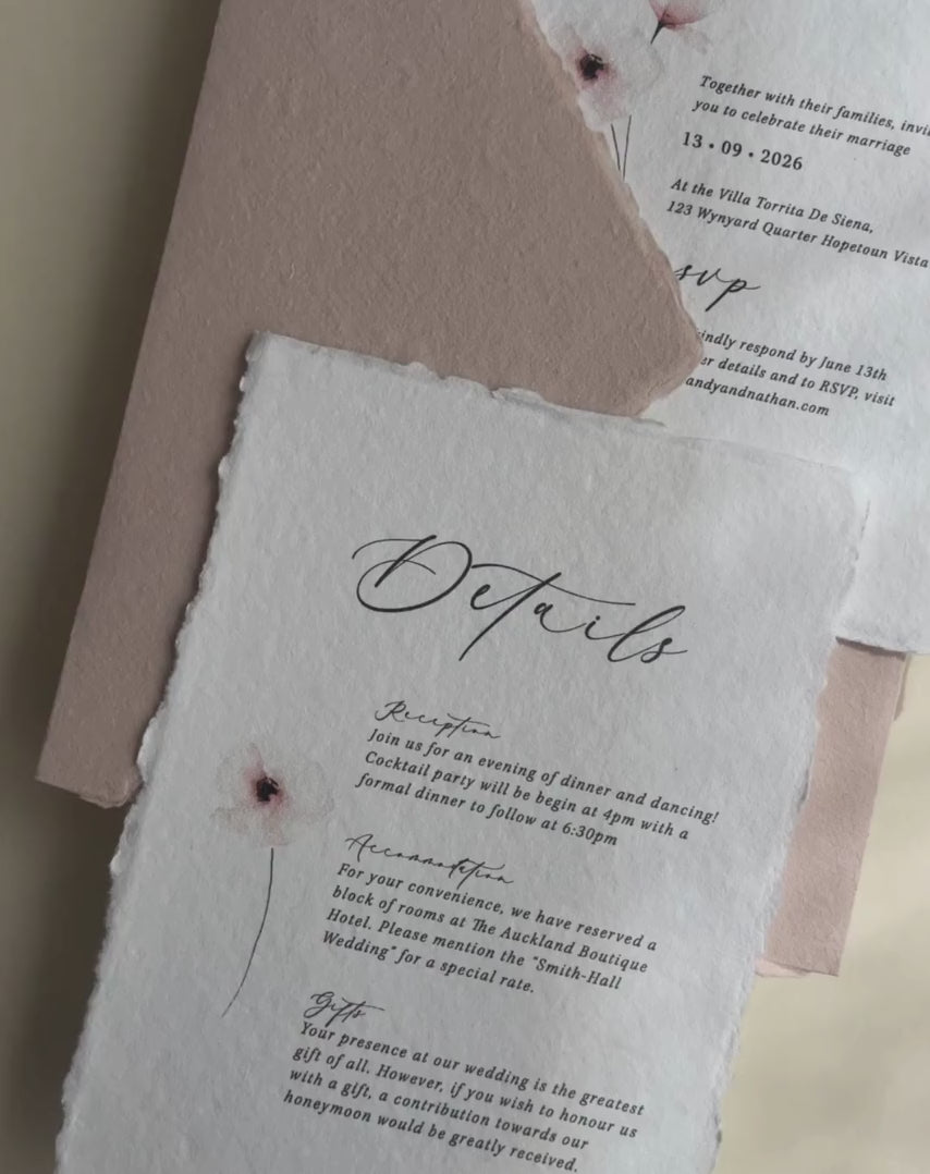 'Mandy' Wedding Invitation Suite on Handmade Cotton Rag Paper