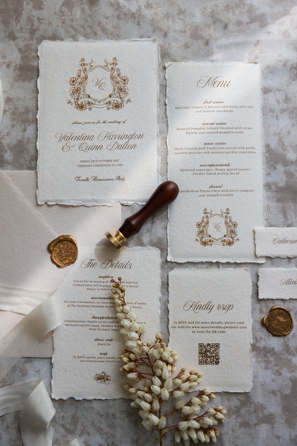 'Valentina' Handmade Paper Wedding Stationery Invitation