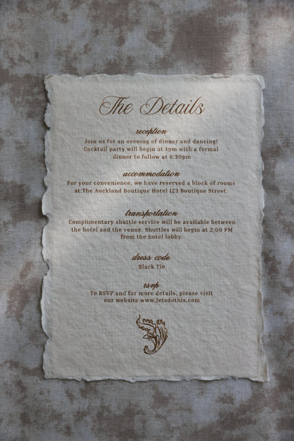 'Valentina' Handmade Paper Wedding Stationery Invitation