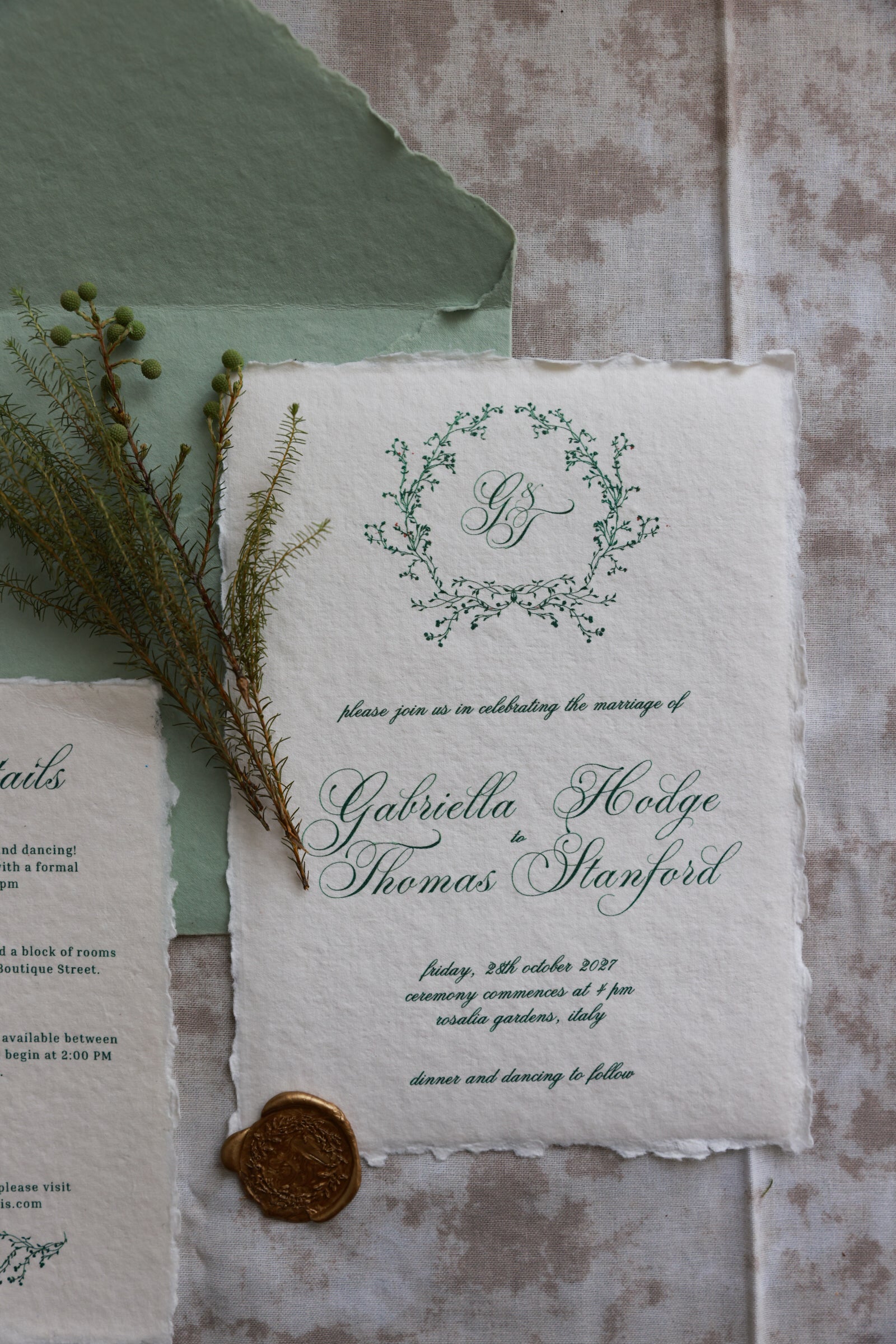 'Gabriella' Handmade Paper Wedding Stationery Invitation