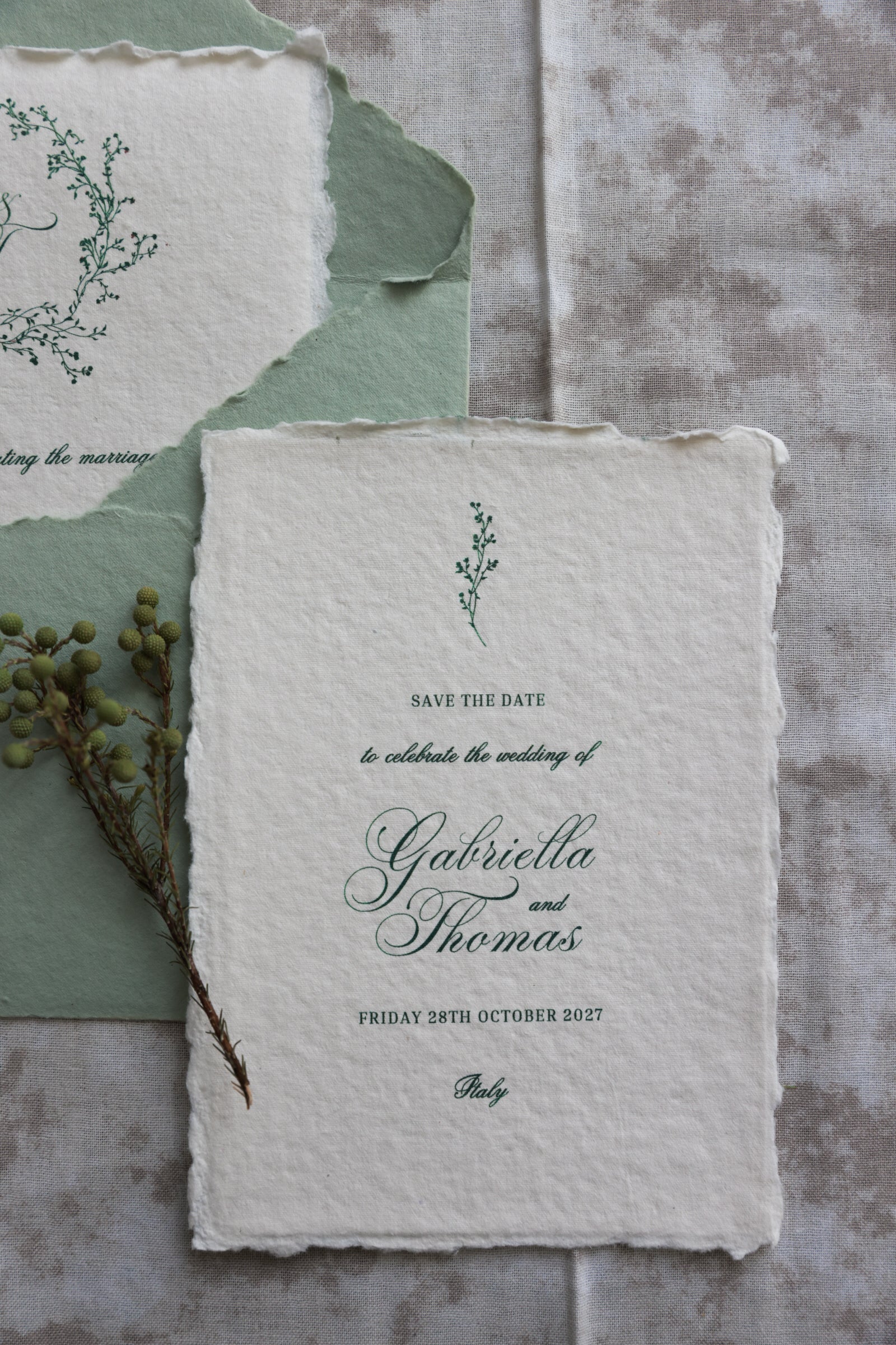 'Gabriella' Handmade Paper Wedding Stationery Invitation