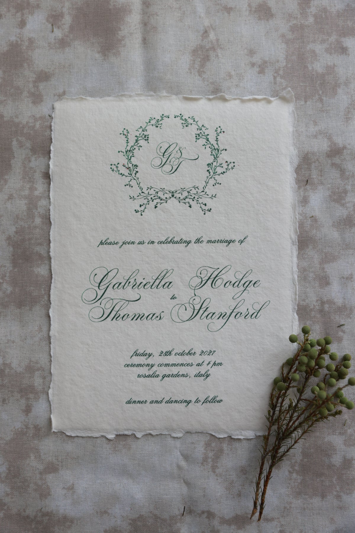 'Gabriella' Handmade Paper Wedding Stationery Invitation