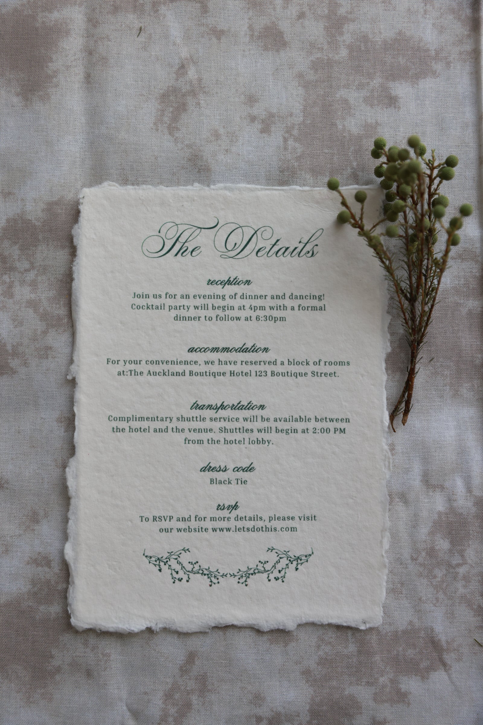 'Gabriella' Handmade Paper Wedding Stationery Invitation
