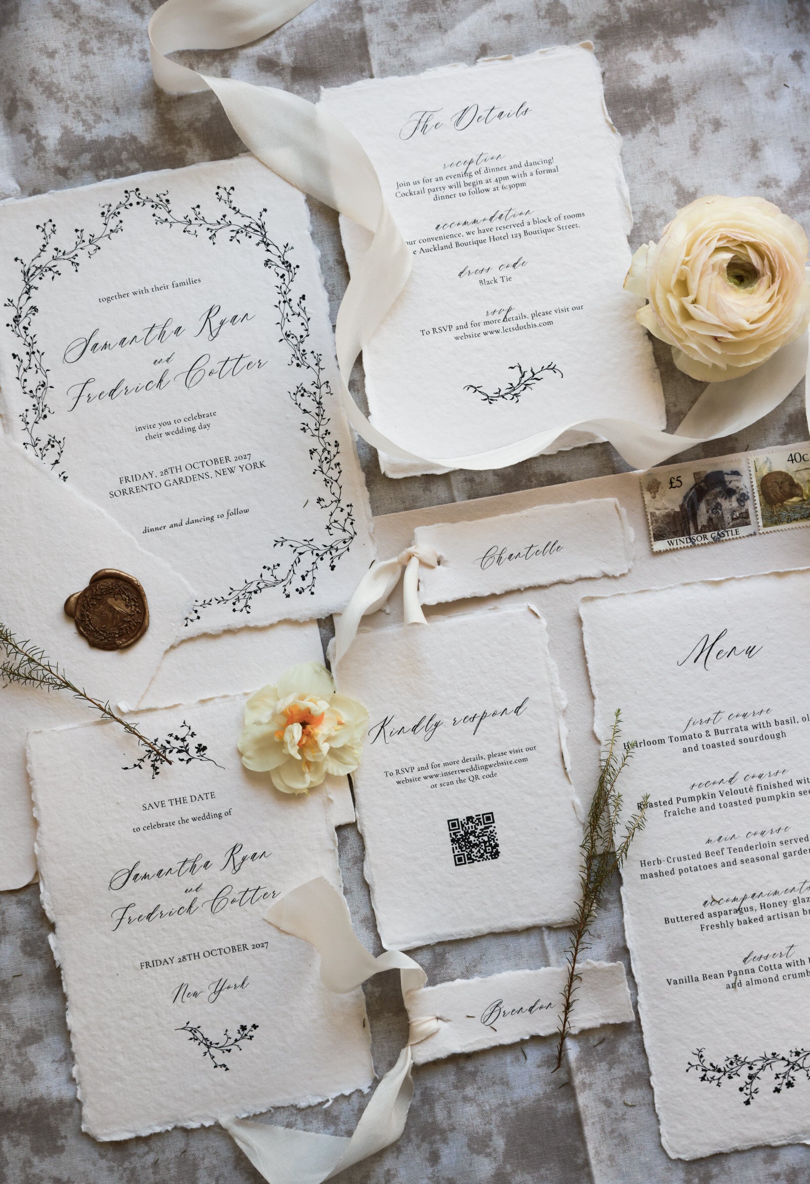 'Samantha' Handmade Paper Wedding Stationery Invitation