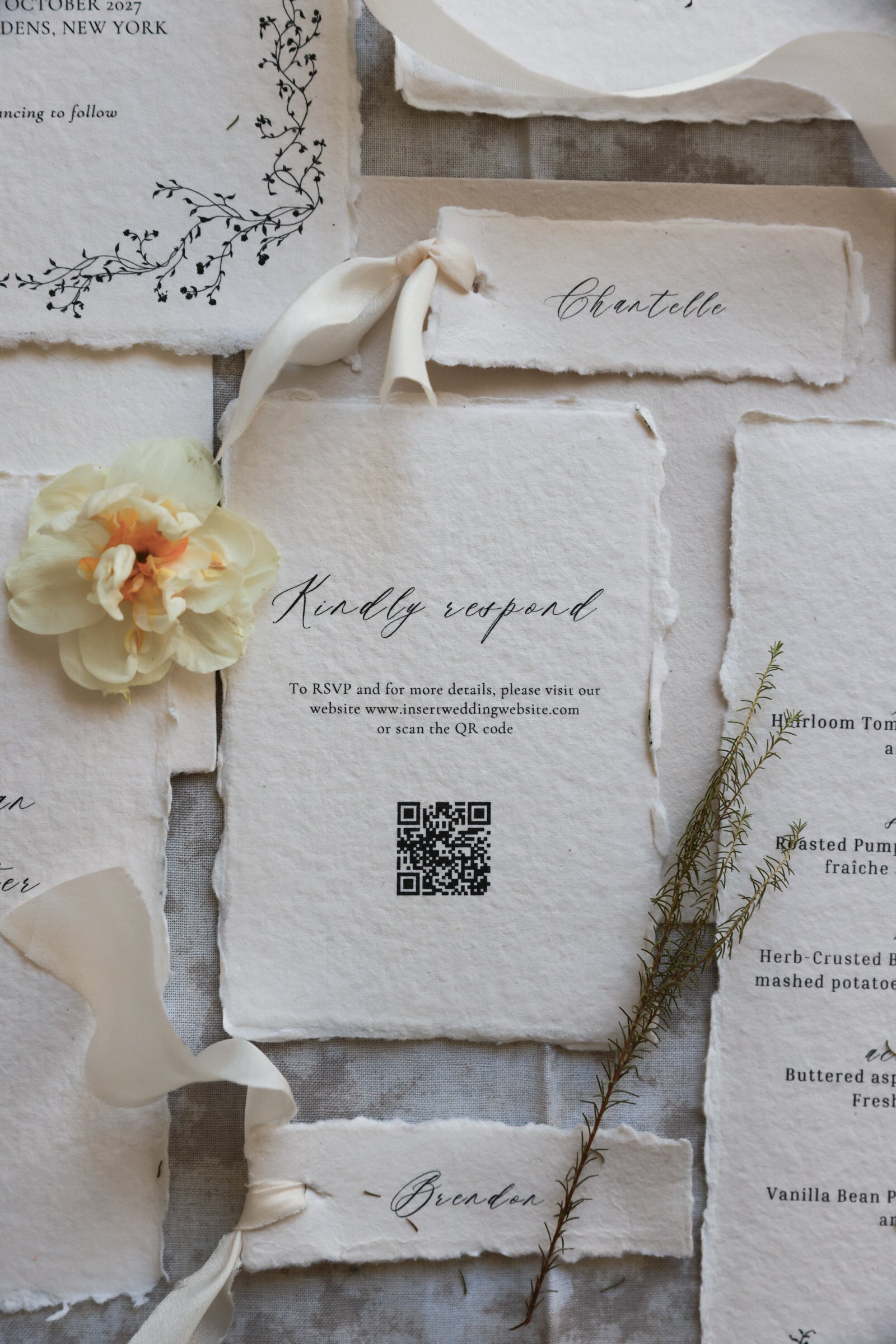 'Samantha' Handmade Paper Wedding Stationery Invitation
