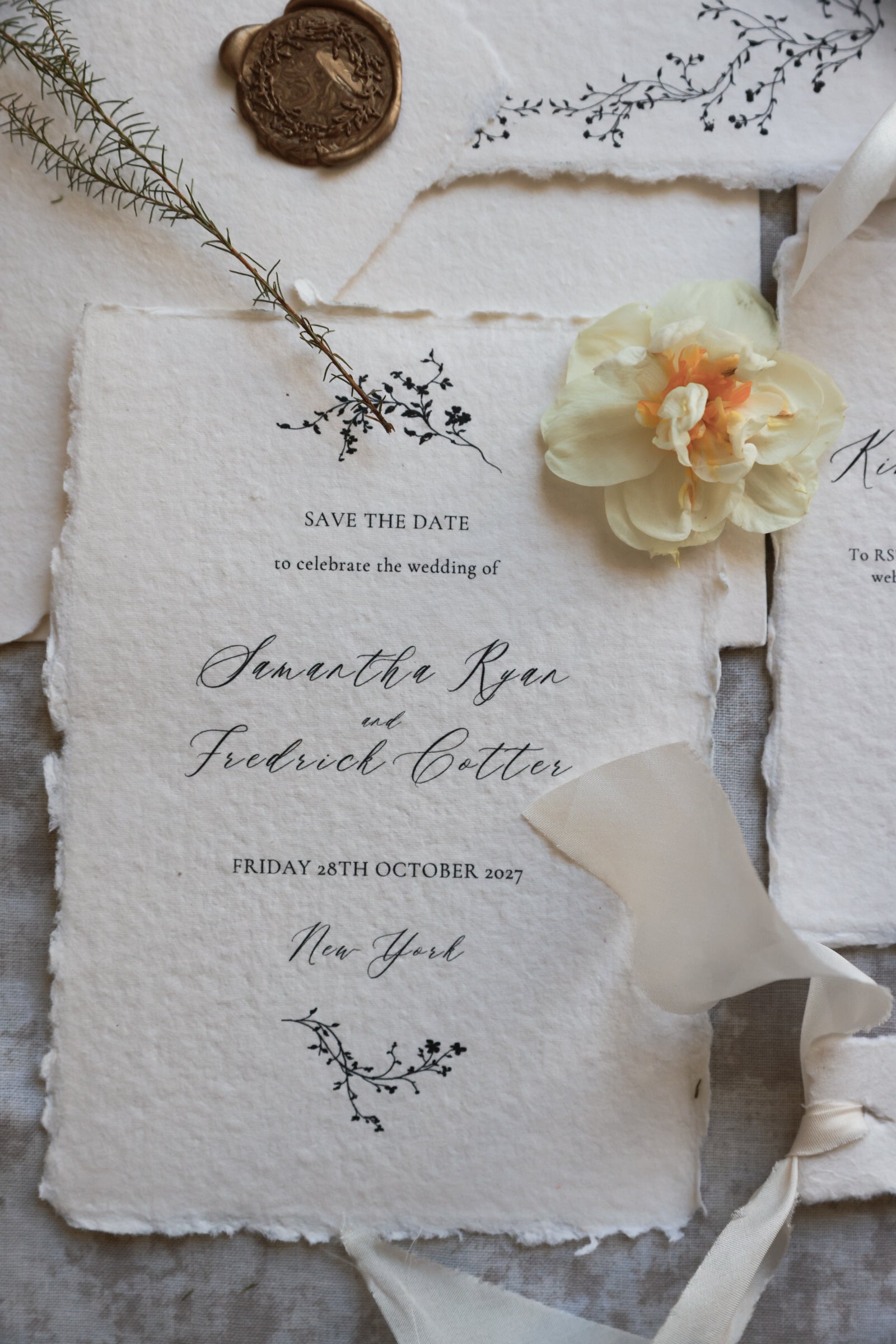 'Samantha' Handmade Paper Wedding Stationery Invitation