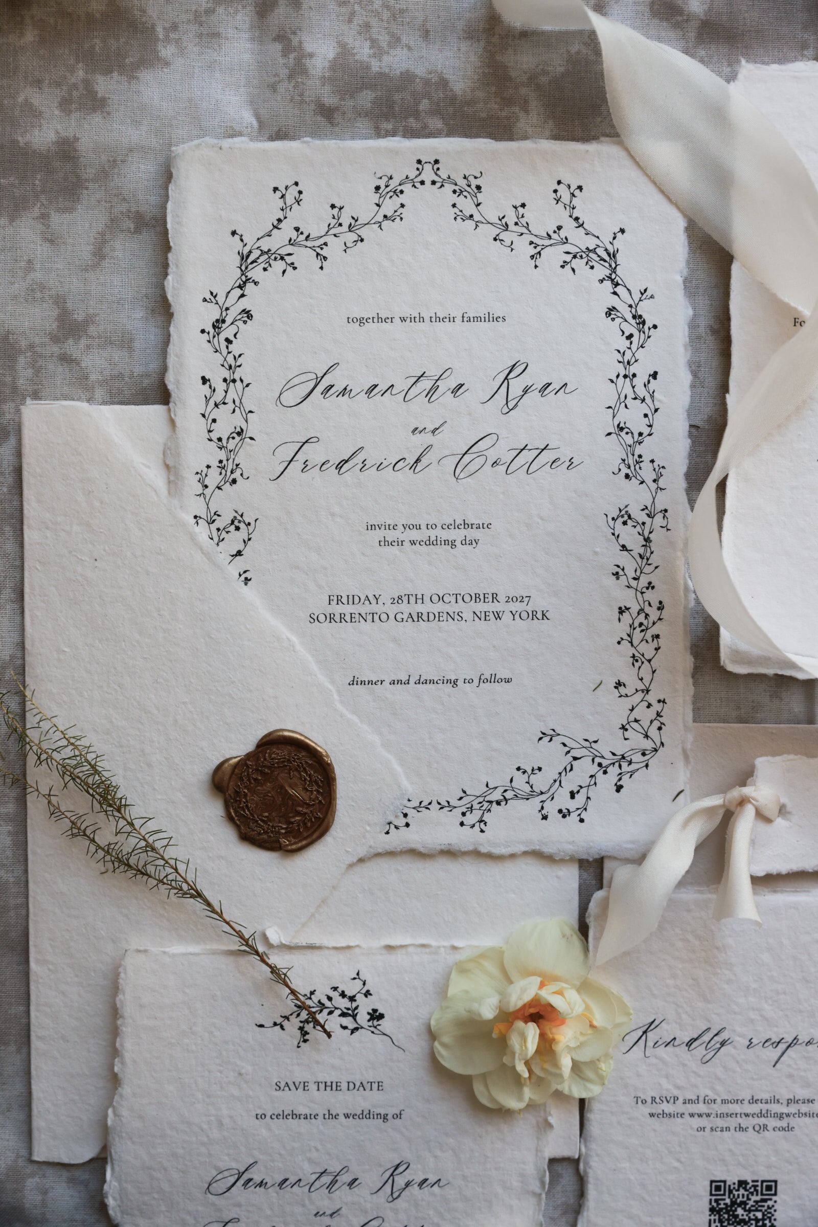 'Samantha' Handmade Paper Wedding Stationery Invitation