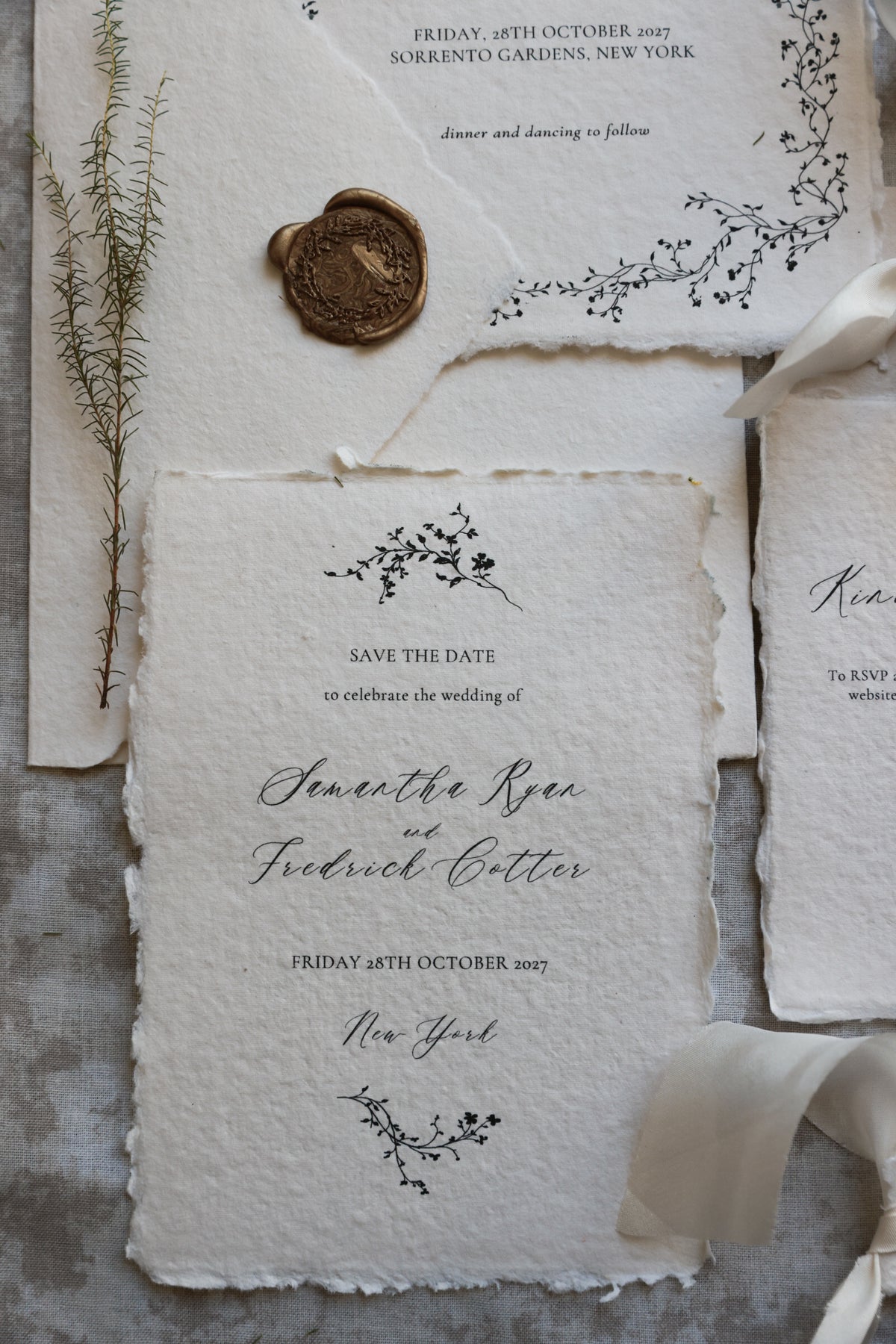'Samantha' Handmade Paper Wedding Stationery Invitation