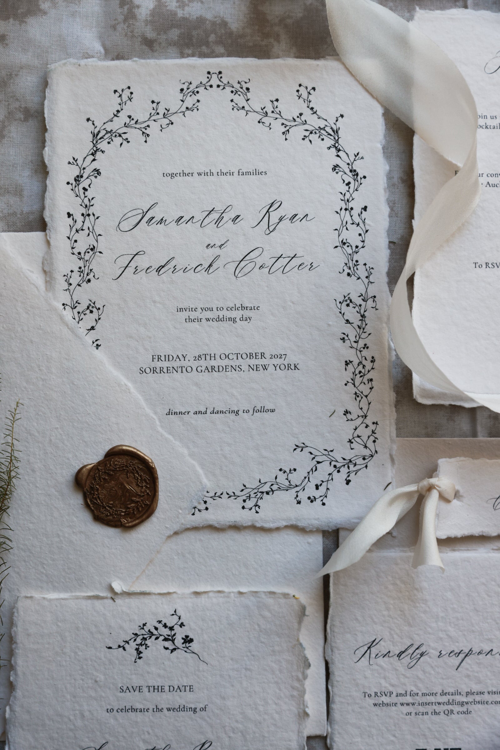 'Samantha' Handmade Paper Wedding Stationery Invitation