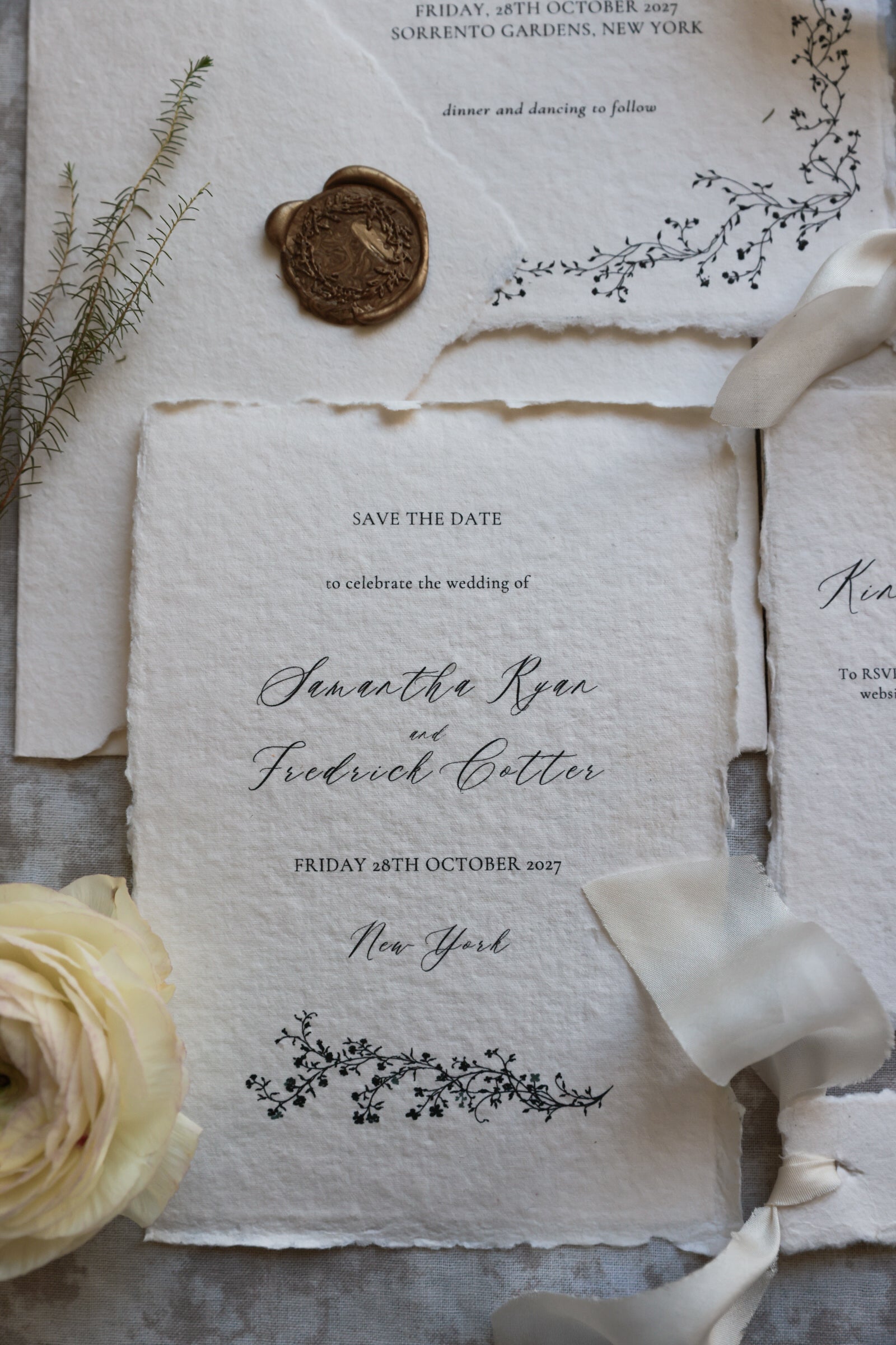 'Samantha' Handmade Paper Wedding Stationery Invitation