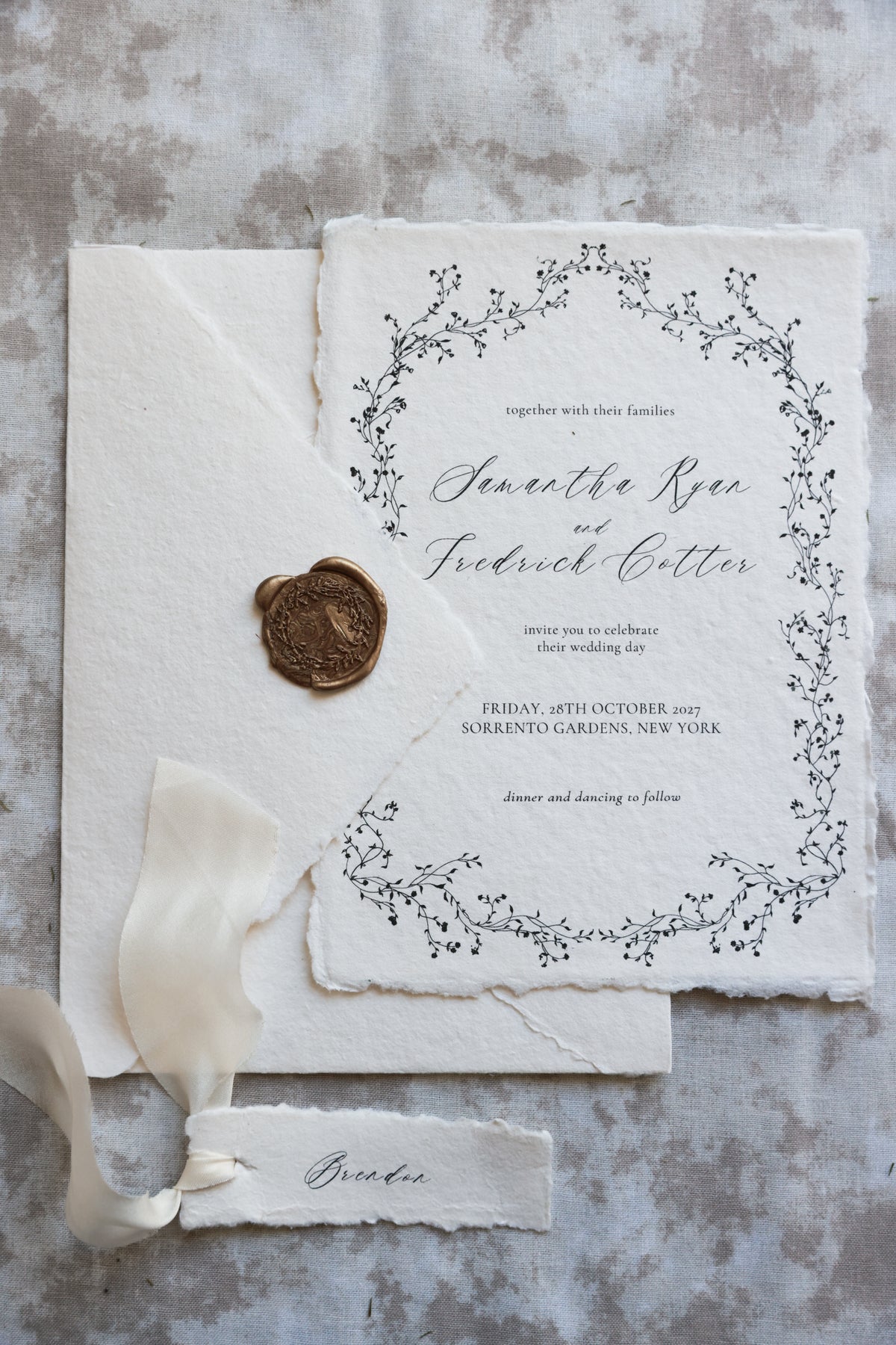 'Samantha' Handmade Paper Wedding Stationery Invitation