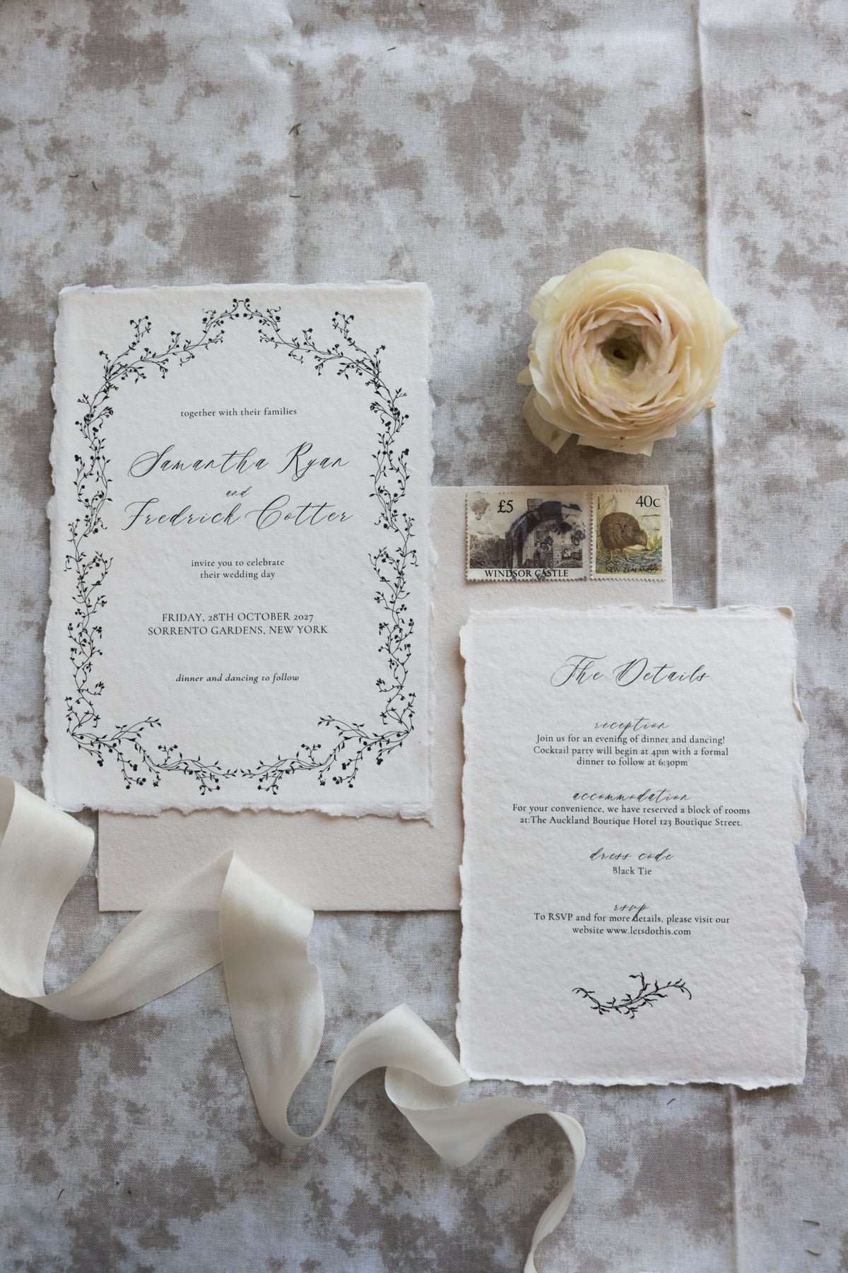 'Samantha' Handmade Paper Wedding Stationery Invitation
