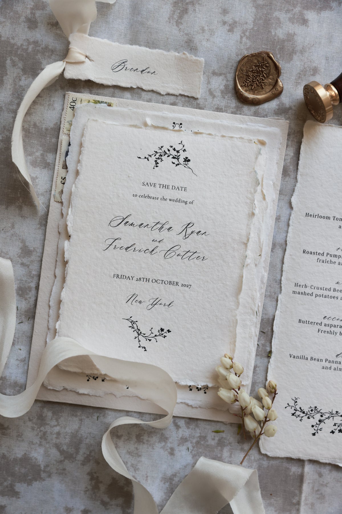 'Samantha' Handmade Paper Wedding Stationery Invitation